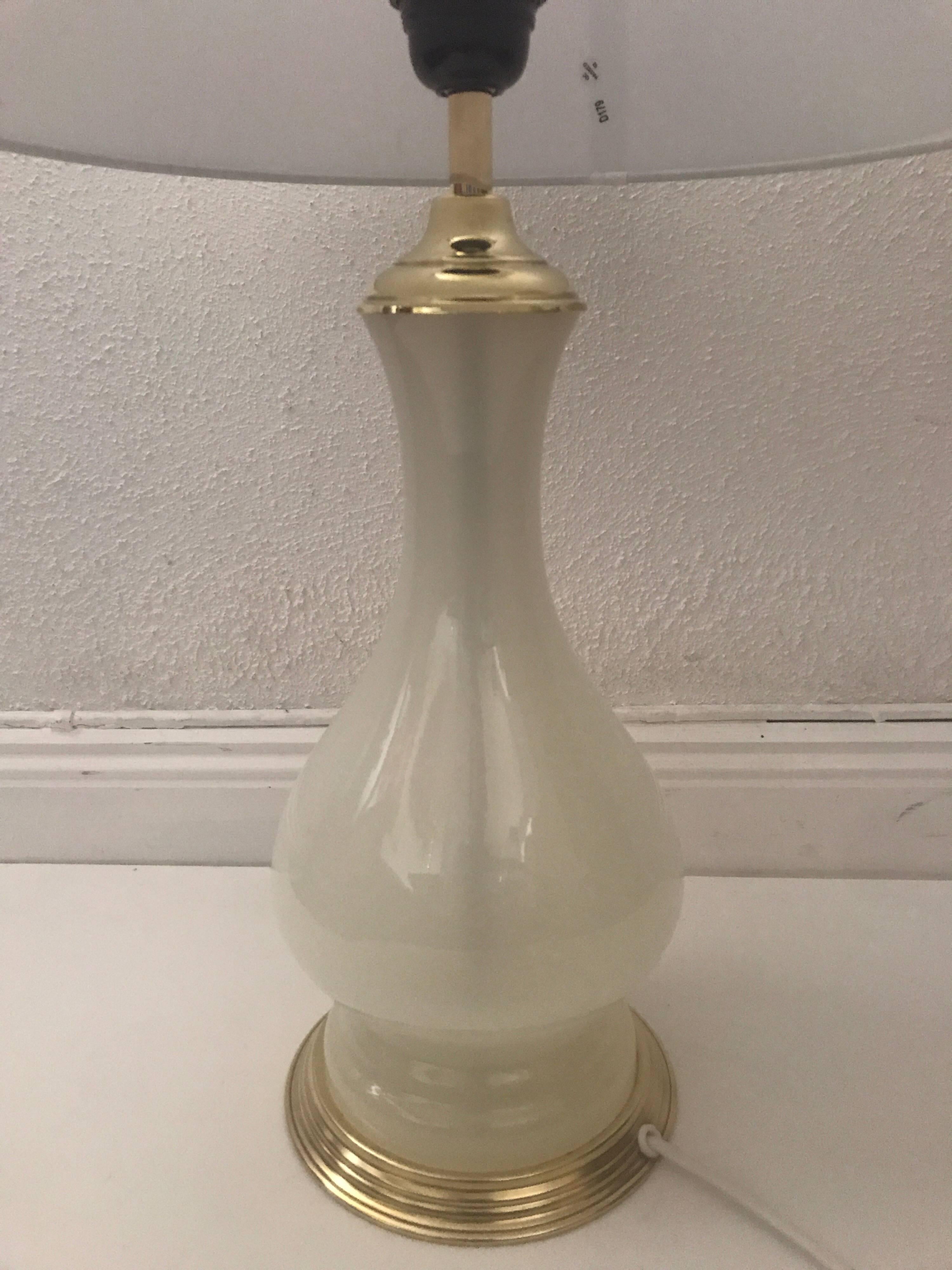 Art Glass Large Swedish Svenskt Tenn Opaline Glass and Brass Table Lamp by Josef Frank For Sale