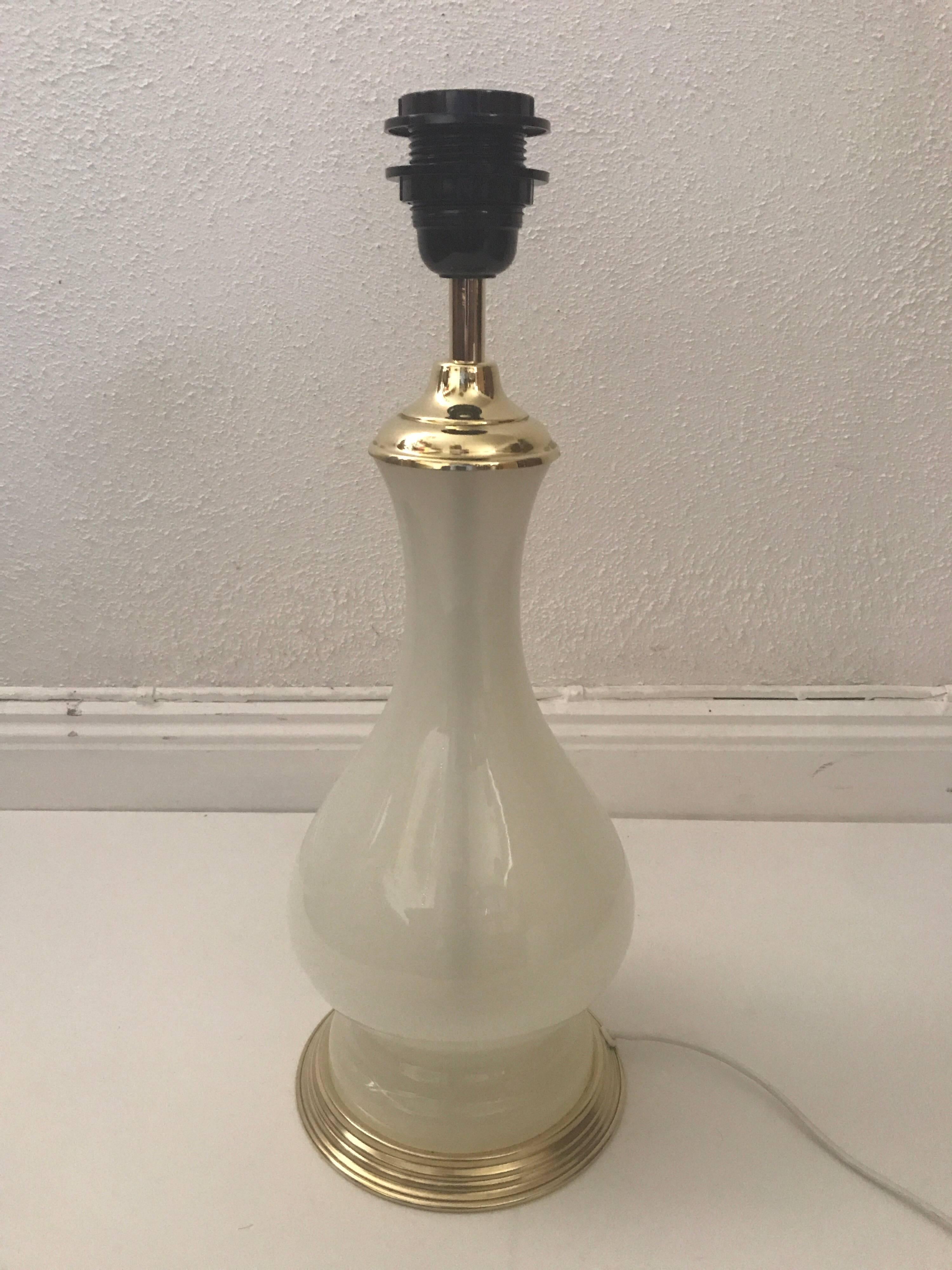 Large Swedish Svenskt Tenn Opaline Glass and Brass Table Lamp by Josef Frank For Sale 1
