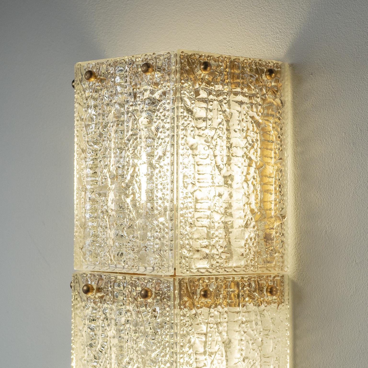 Mid-Century Modern Large Swedish Textured Glass Sconces, 1960s For Sale