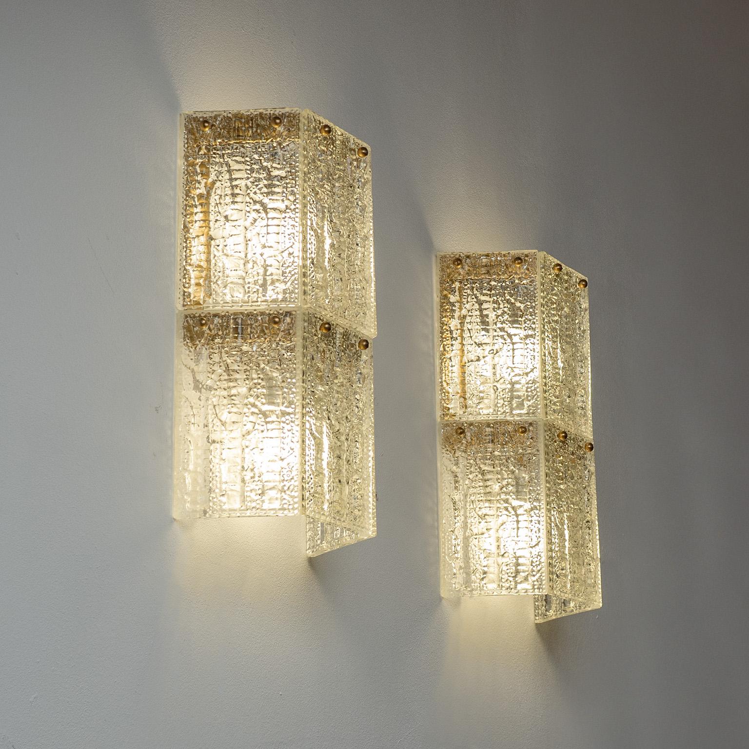 Large Swedish Textured Glass Sconces, 1960s In Good Condition For Sale In Vienna, AT