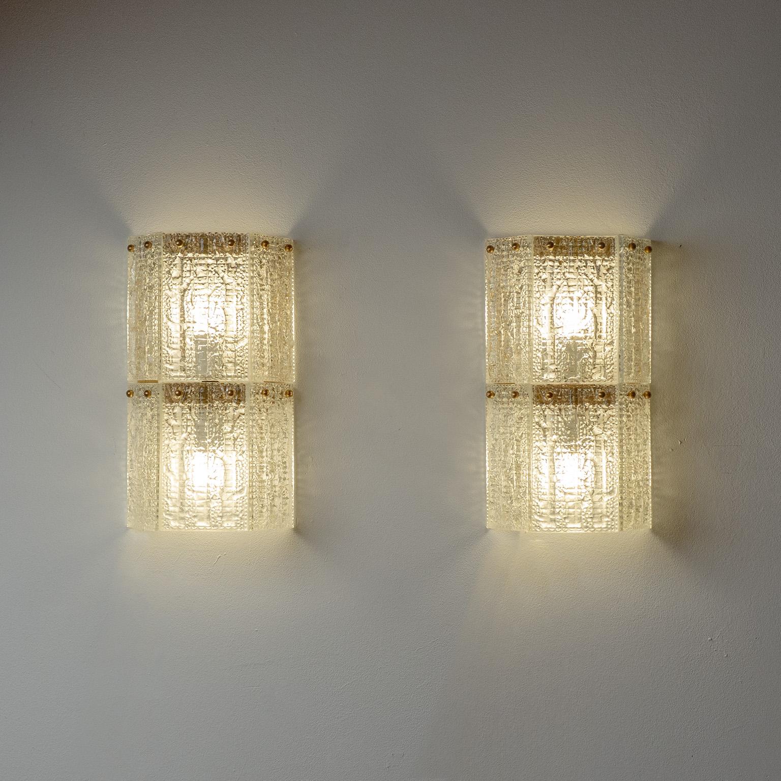 Mid-20th Century Large Swedish Textured Glass Sconces, 1960s For Sale