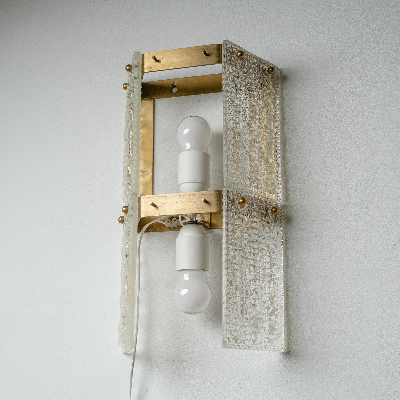 Large Swedish Textured Glass Sconces, 1960s For Sale 1
