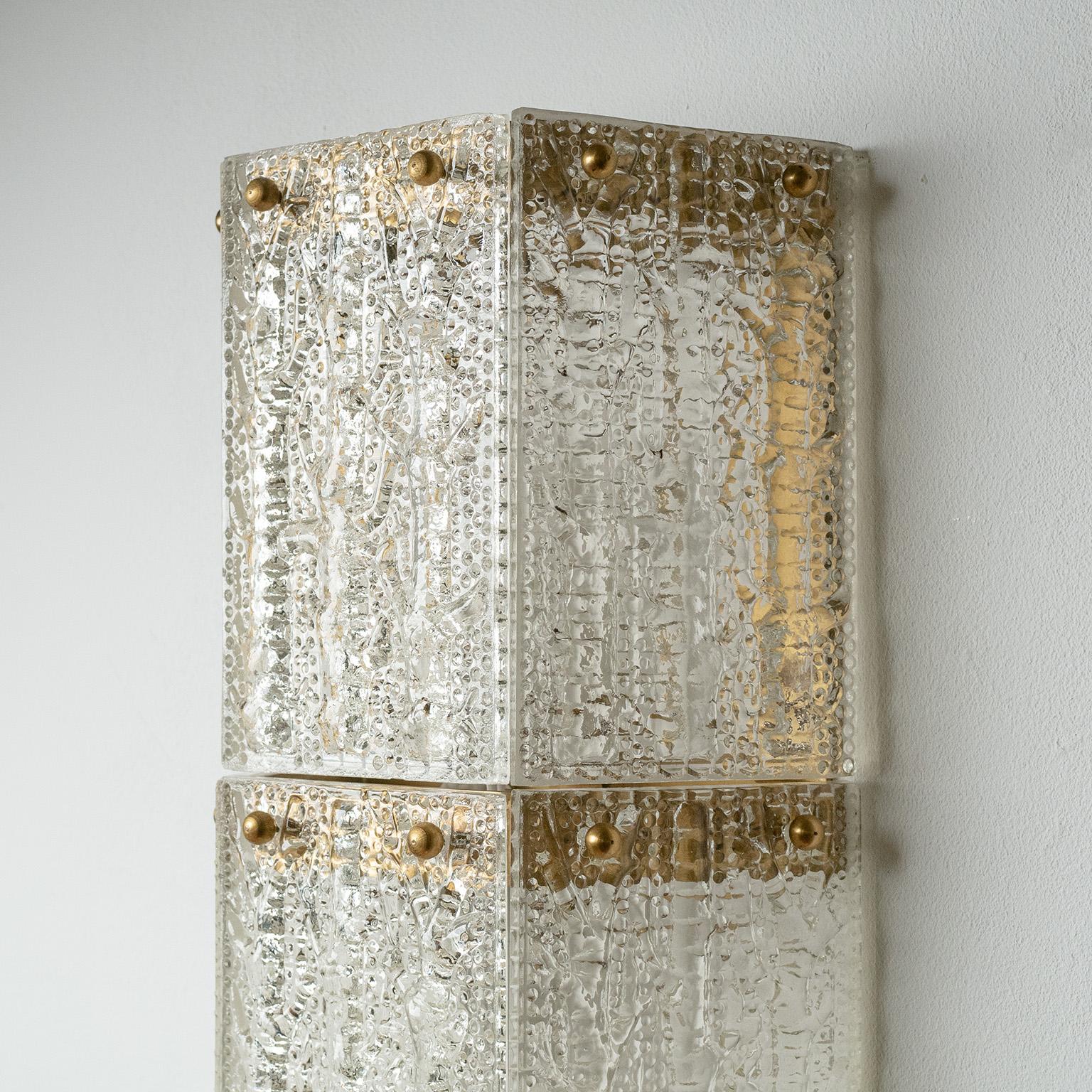 Large Swedish Textured Glass Sconces, 1960s For Sale 2