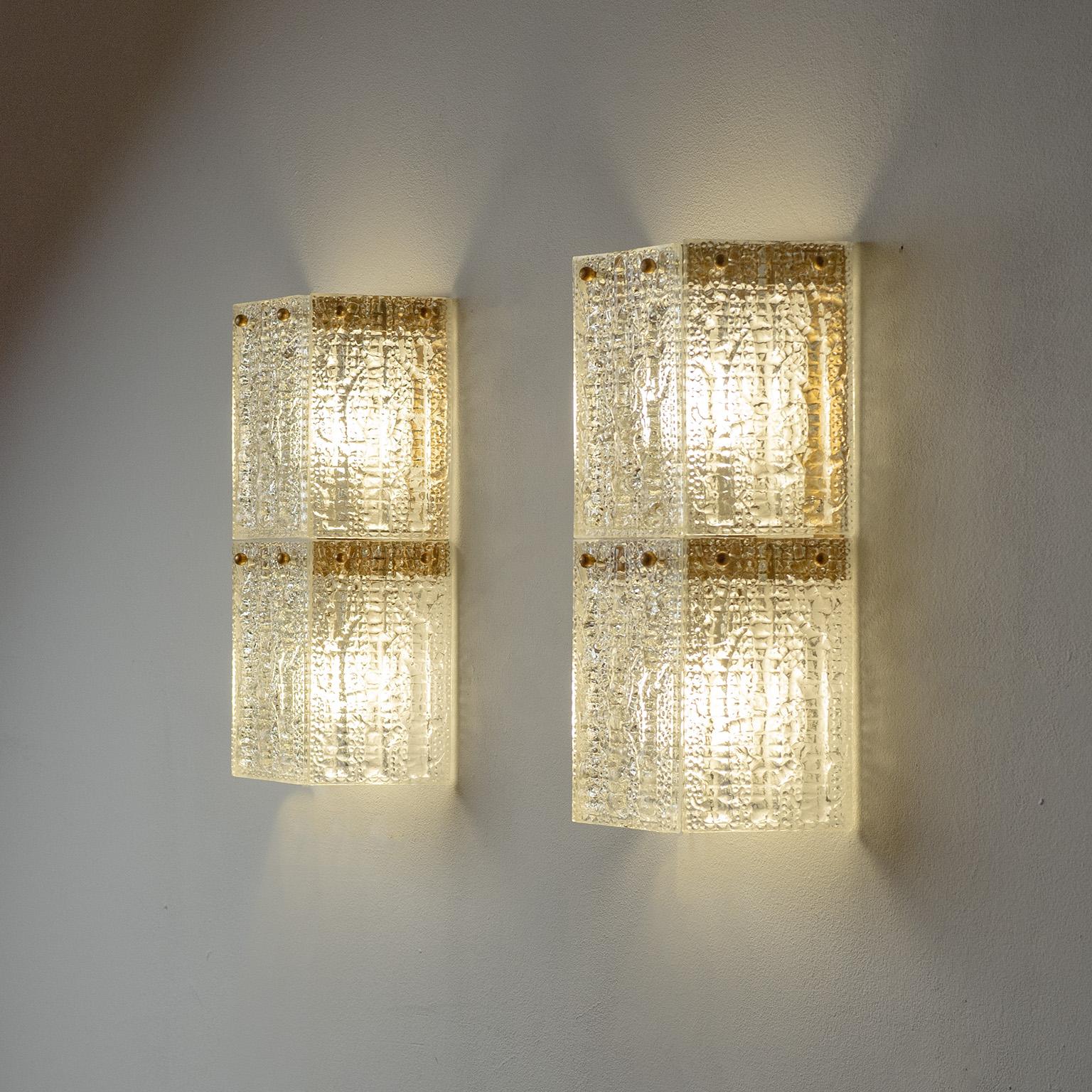 Large Swedish Textured Glass Sconces, 1960s For Sale 3