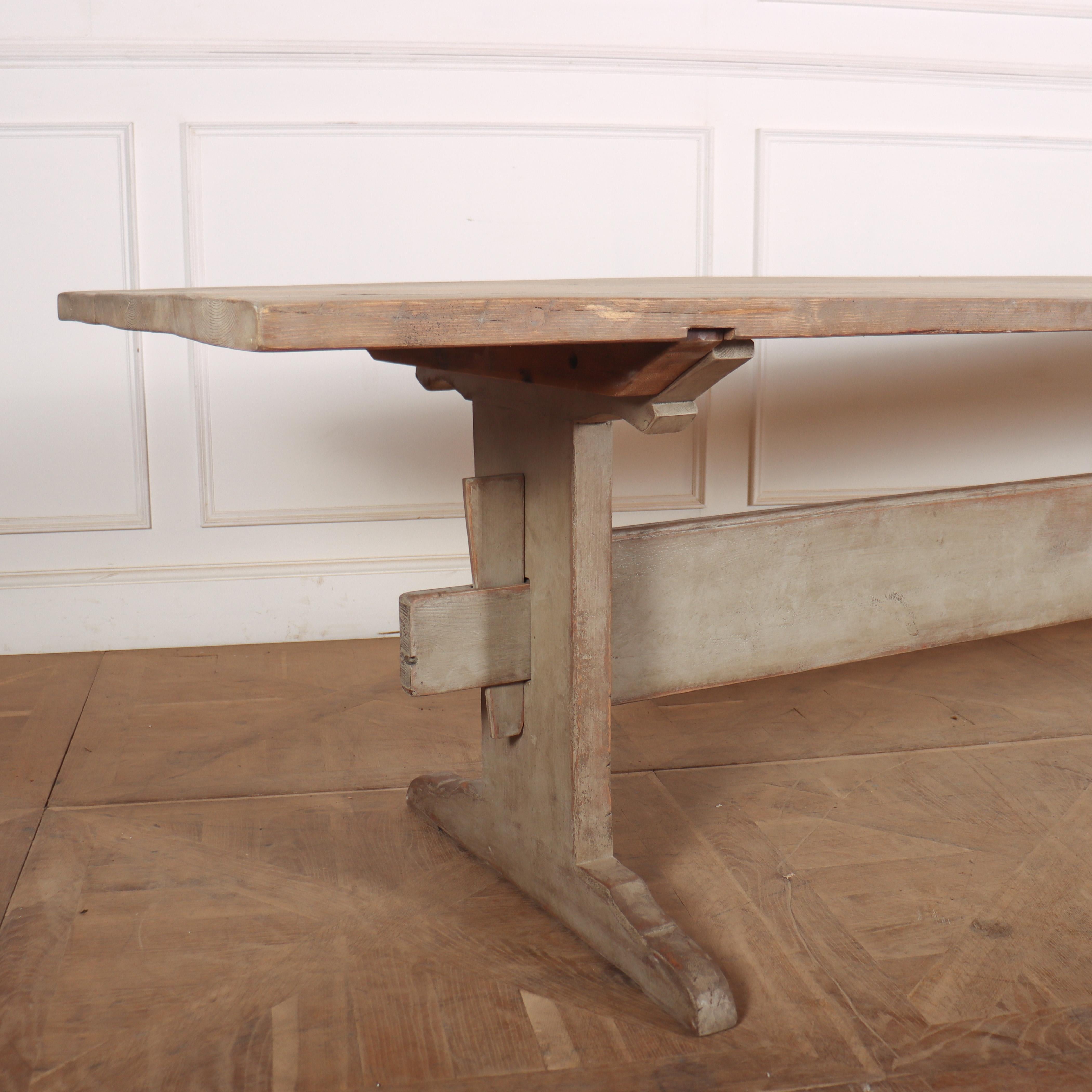 19th C Swedish painted pine tavern table. 1850.

Reference: 8373

Dimensions
110 inches (279 cms) Wide
34 inches (86 cms) Deep
30 inches (76 cms) High