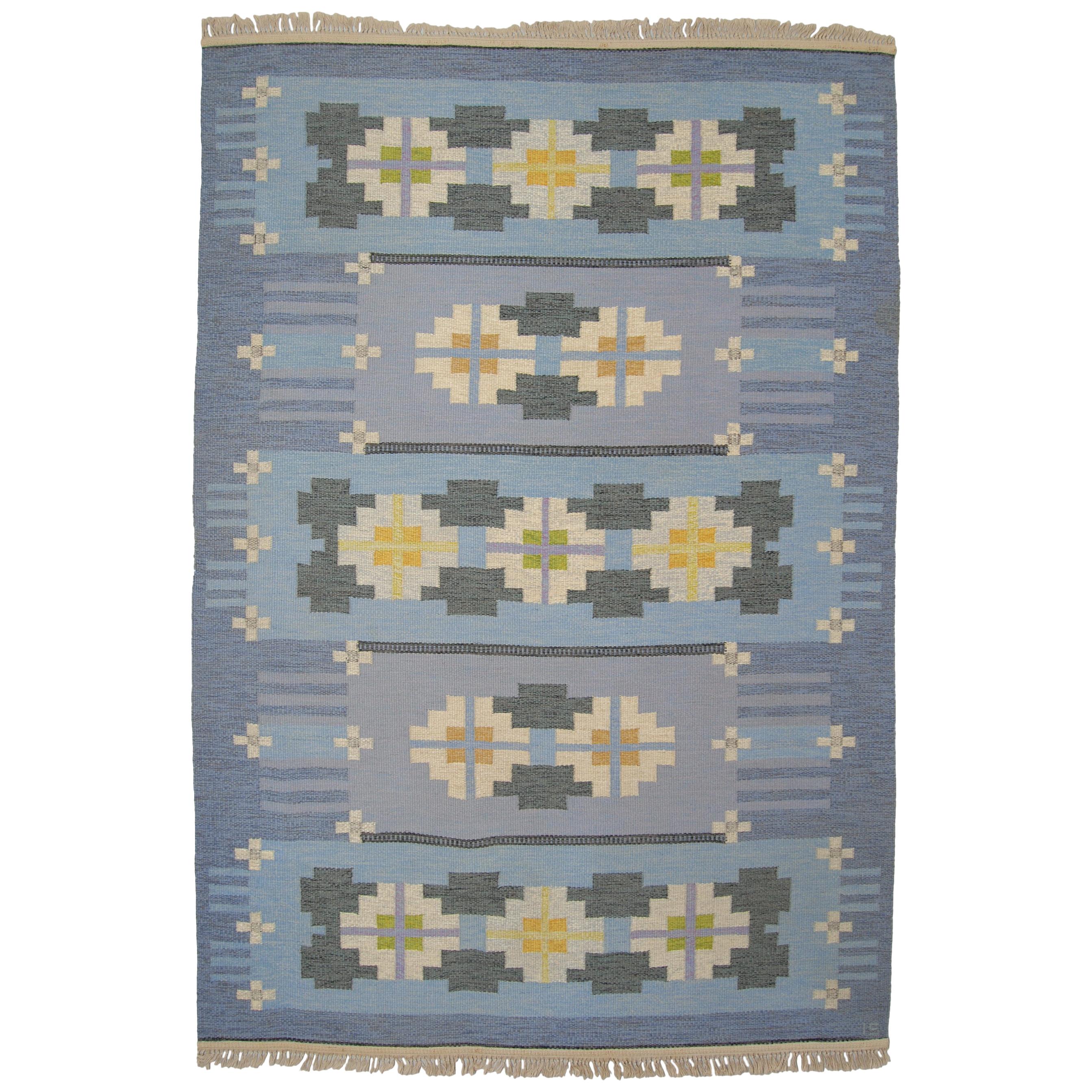 Large Swedish Vintage Flat-Weave Rölakan Carpet by Ingegerd Silow