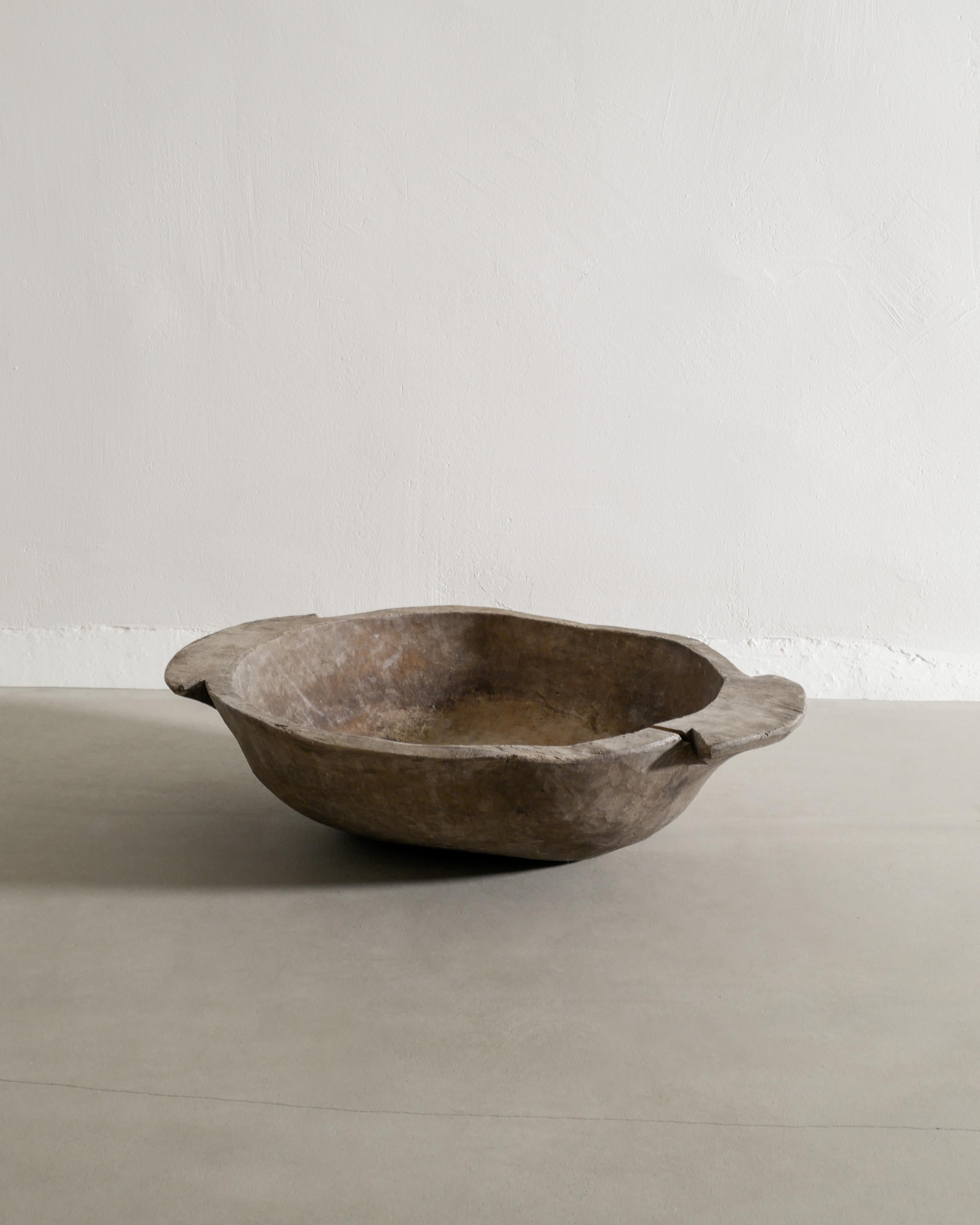 Scandinavian Modern Large Swedish Wabi Sabi Antique Decorative Wooden Bowl Tray Produced Mid 1800s For Sale