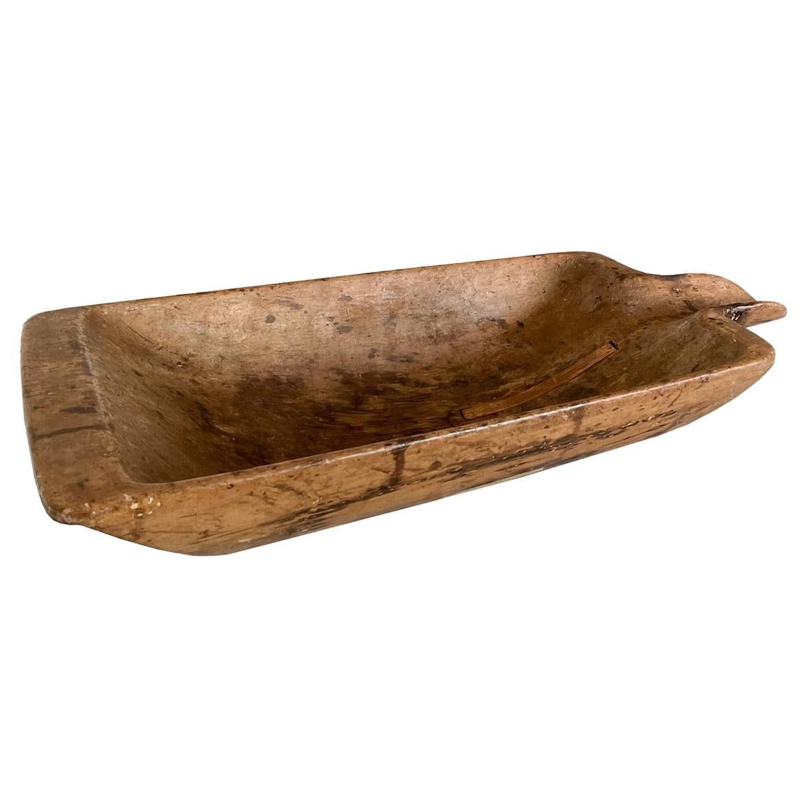 Large Swedish Wabi Sabi Wooden Bowl, Late 1800s