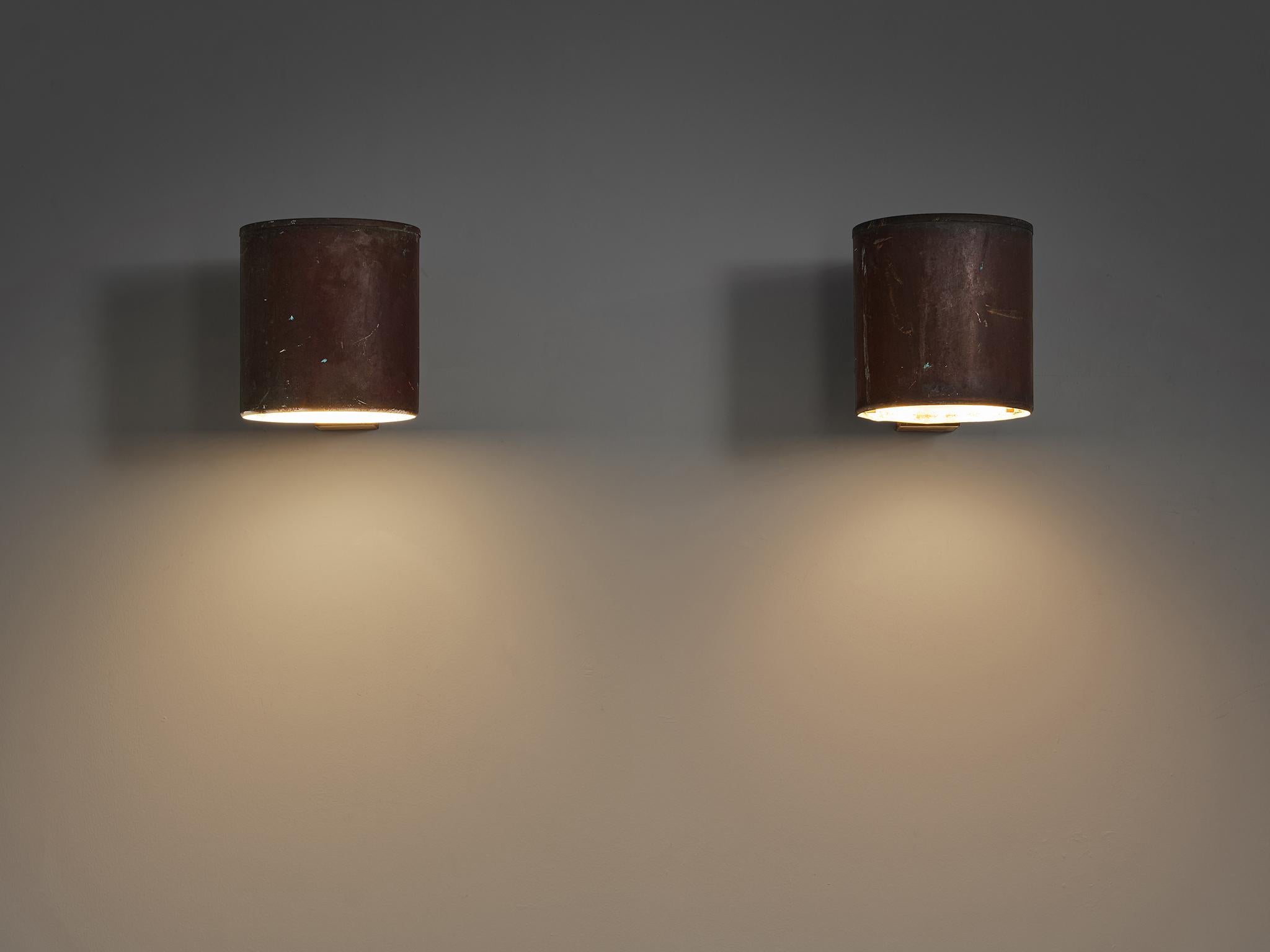 Scandinavian Modern Large Swedish Wall Lights in Patinated Copper For Sale