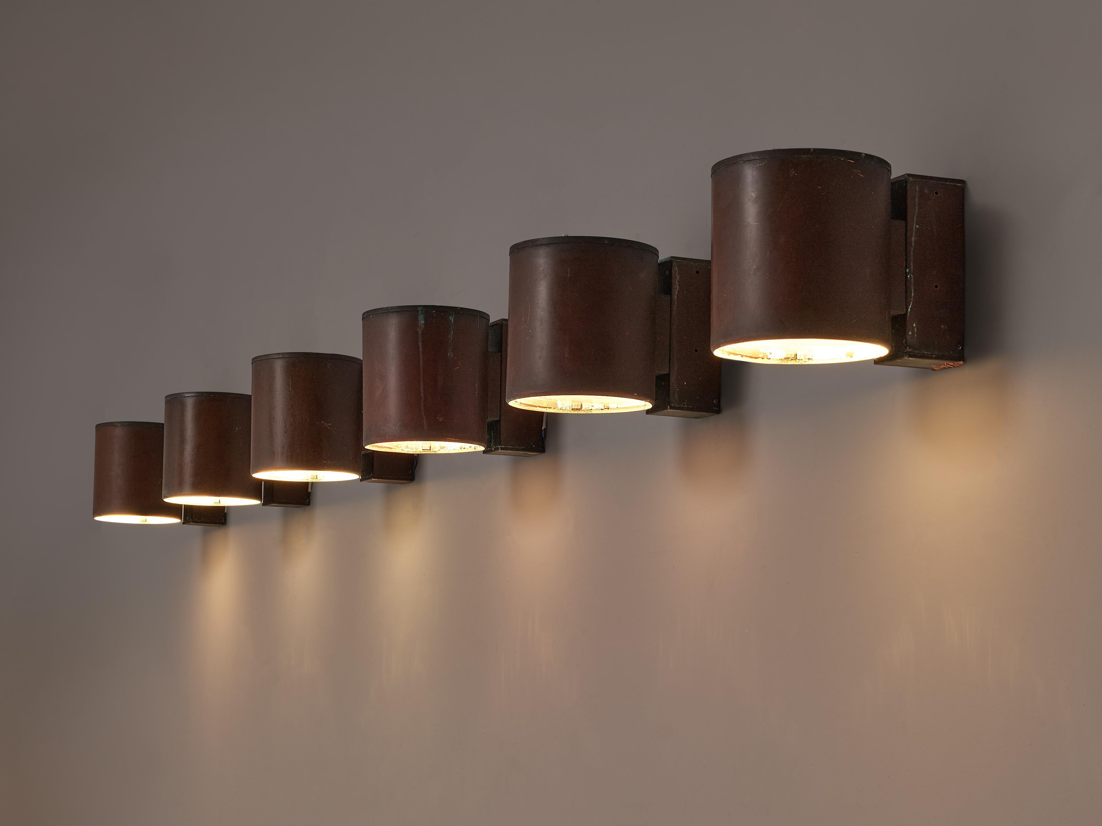 Large Swedish Wall Lights in Patinated Copper In Good Condition In Waalwijk, NL