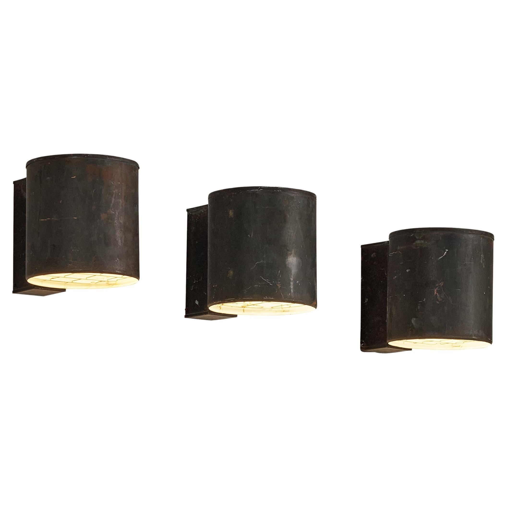 Large Swedish Wall Lights in Patinated Copper For Sale