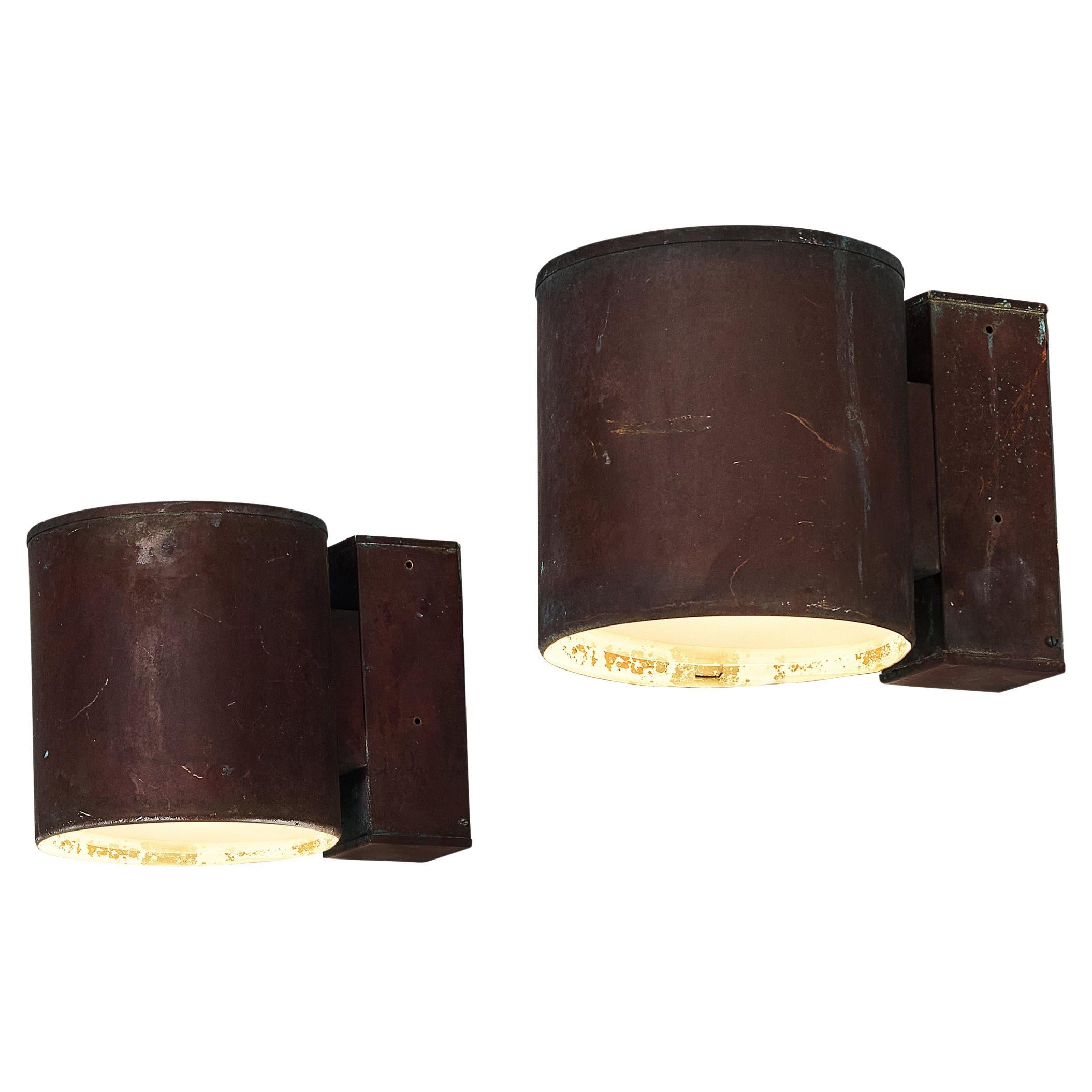Large Swedish Wall Lights in Patinated Copper 