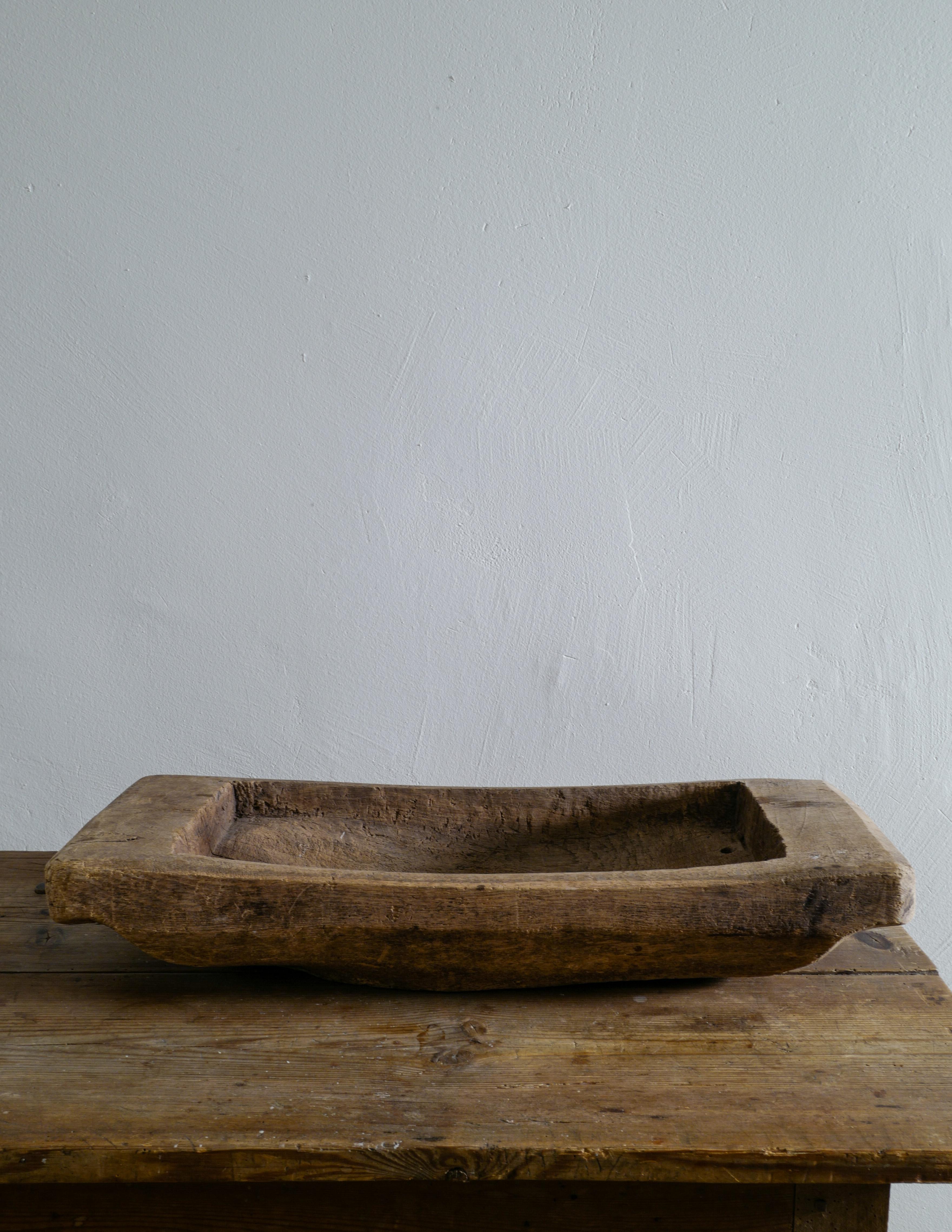 Hand-Carved Large Swedish Wooden Tray in a Brutalist Style of Solid Oak Produced, Late 1800s