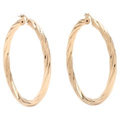 Large Swirl Hoop Earrings, 14k Yellow Gold, Length 1.88 Inches