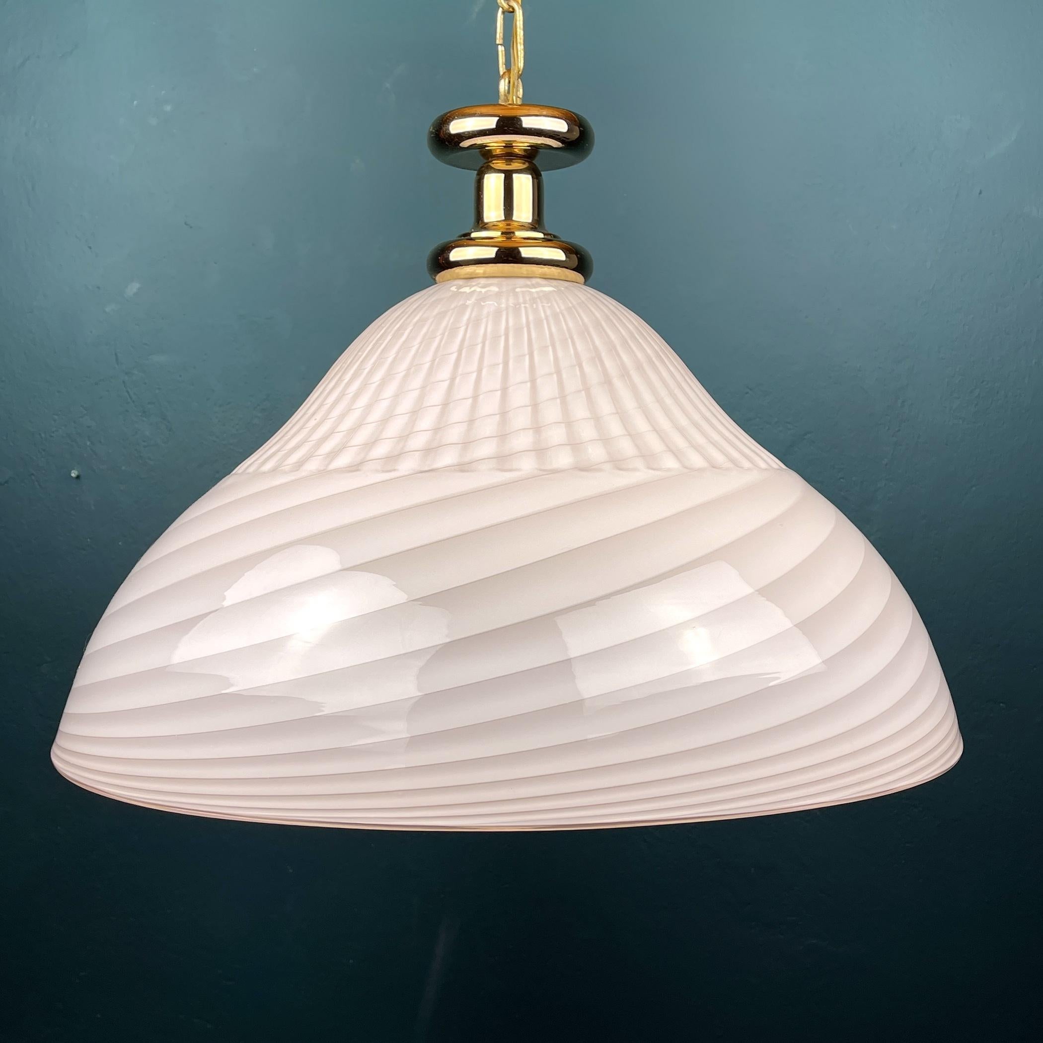 Large Swirl Pink Murano Glass Pendant Lamp Italy 1970s Mid-Century Italian Light For Sale 8