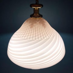 Large Swirl Pink Murano Glass Pendant Lamp Italy 1970s Mid-Century Italian Light