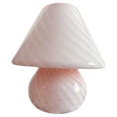 Large Swirled Hand Blown Glass Murano Fungi Pink Lamp, 1970s Italy