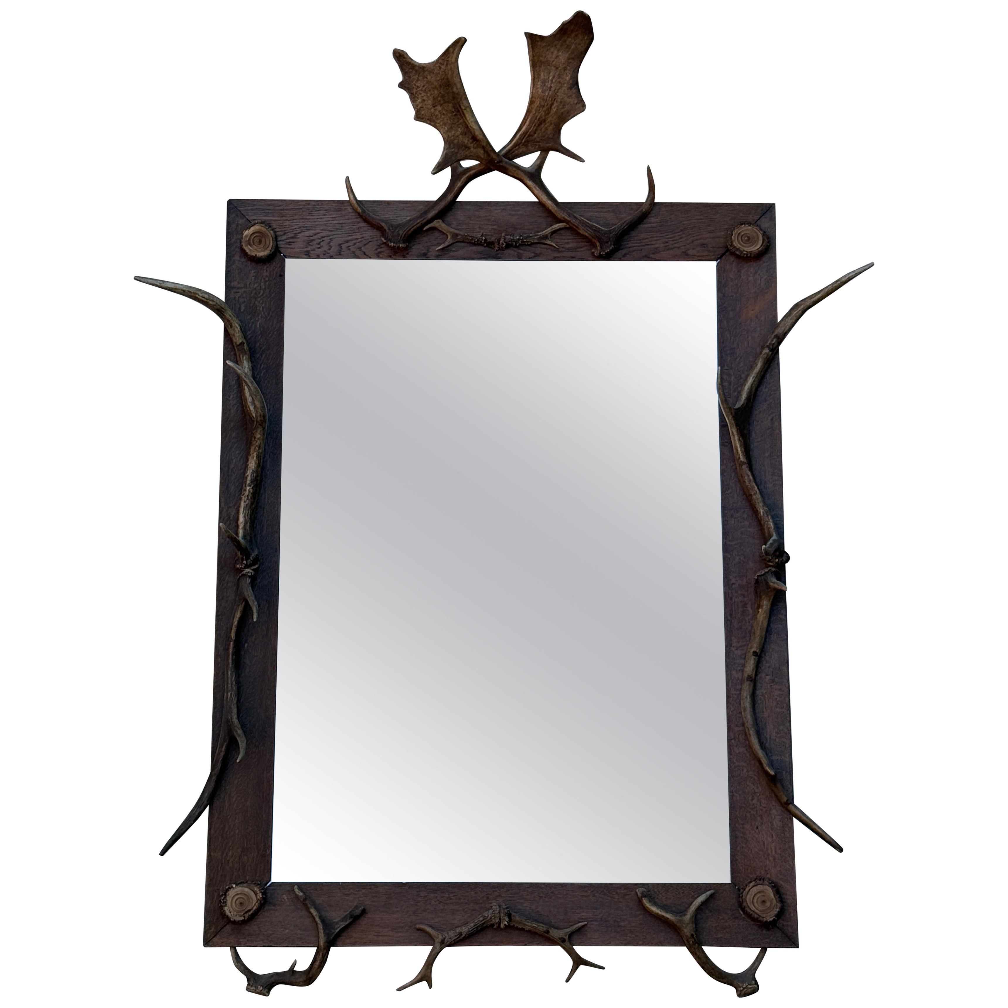 Large Swiss Alpine Decorative Deer Antler Wall Mirror For Sale