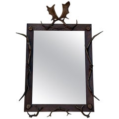 Large Swiss Alpine Decorative Deer Antler Wall Mirror