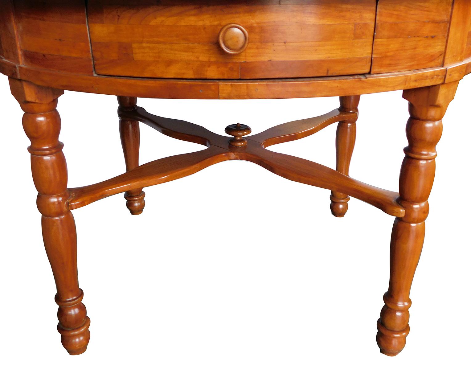 Rustic Large Swiss Cherrywood Single-Drawer Circular Center Table For Sale