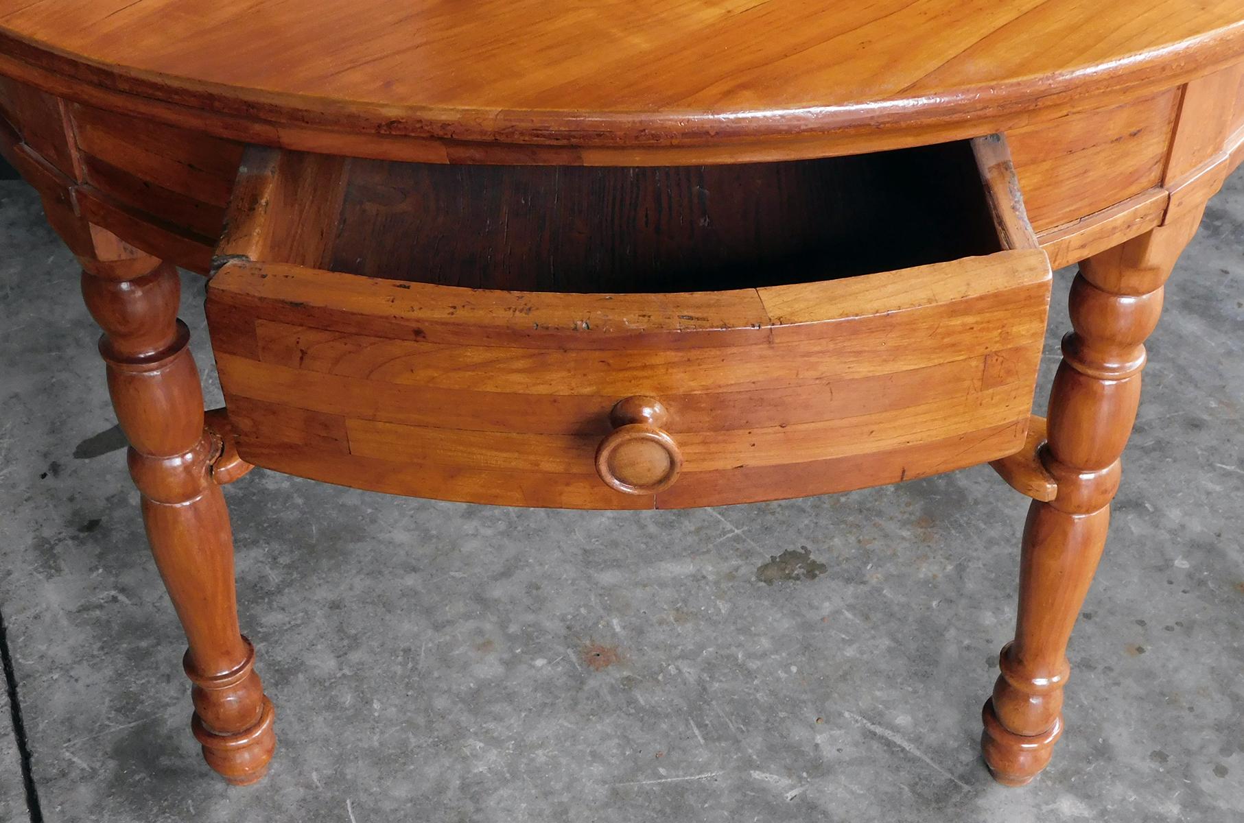 Large Swiss Cherrywood Single-Drawer Circular Center Table In Excellent Condition For Sale In San Francisco, CA