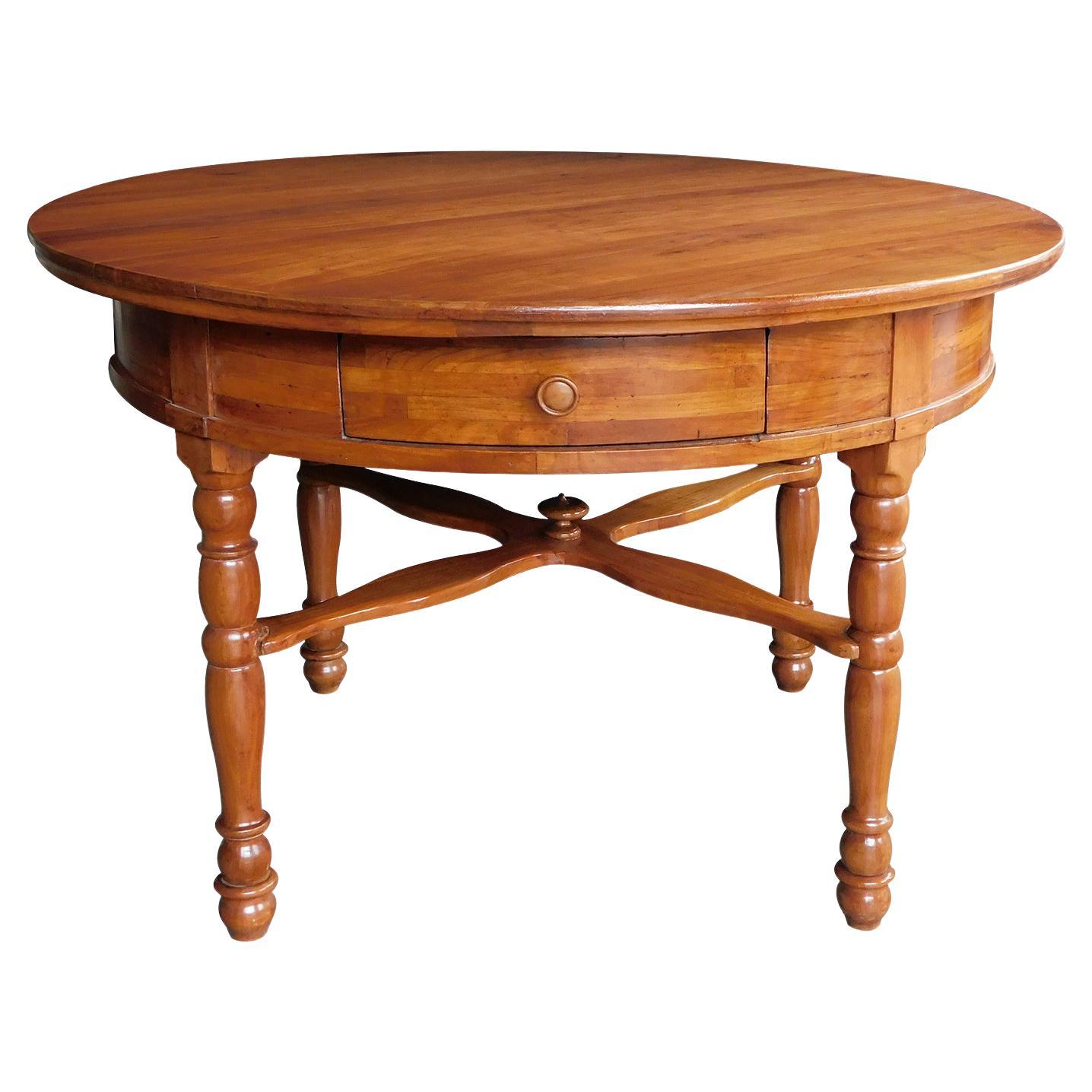 Large Swiss Cherrywood Single-Drawer Circular Center Table For Sale