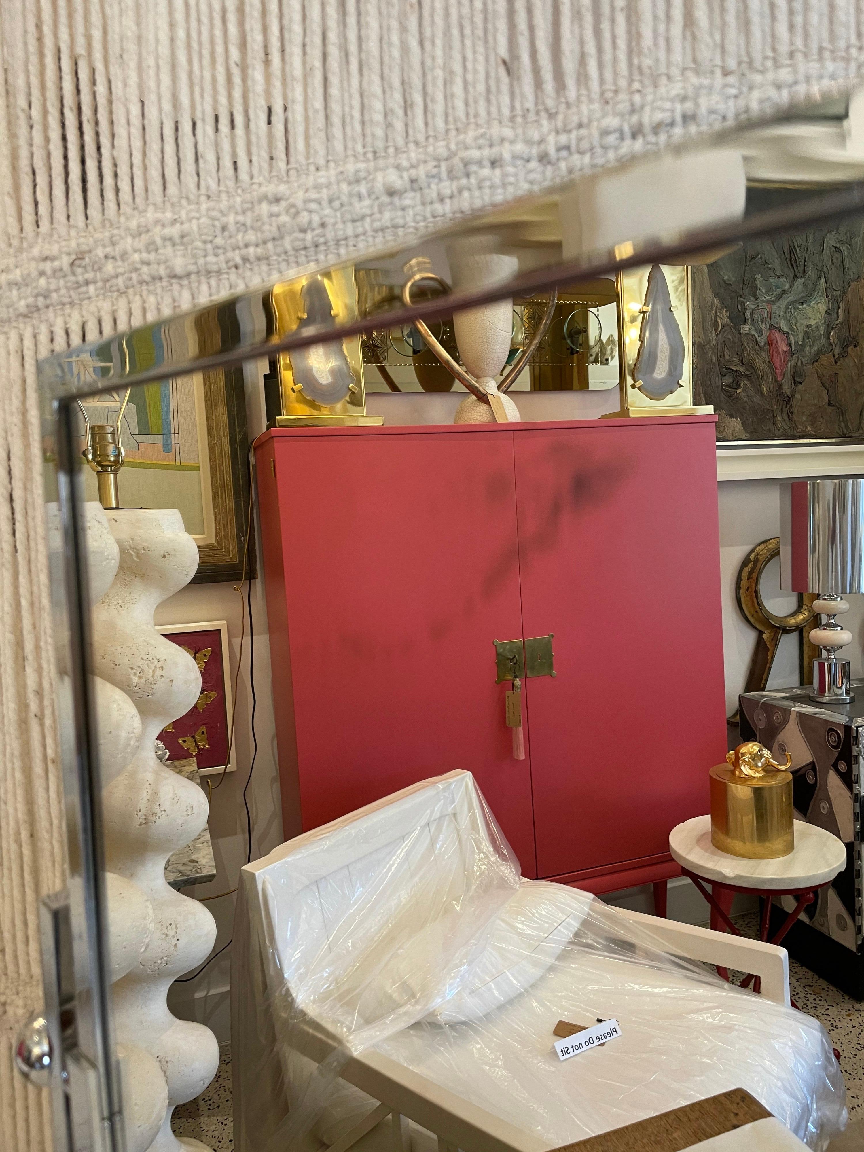 Mid-Century Modern Large Swivel Vanity Mirror on Travertine Base For Sale