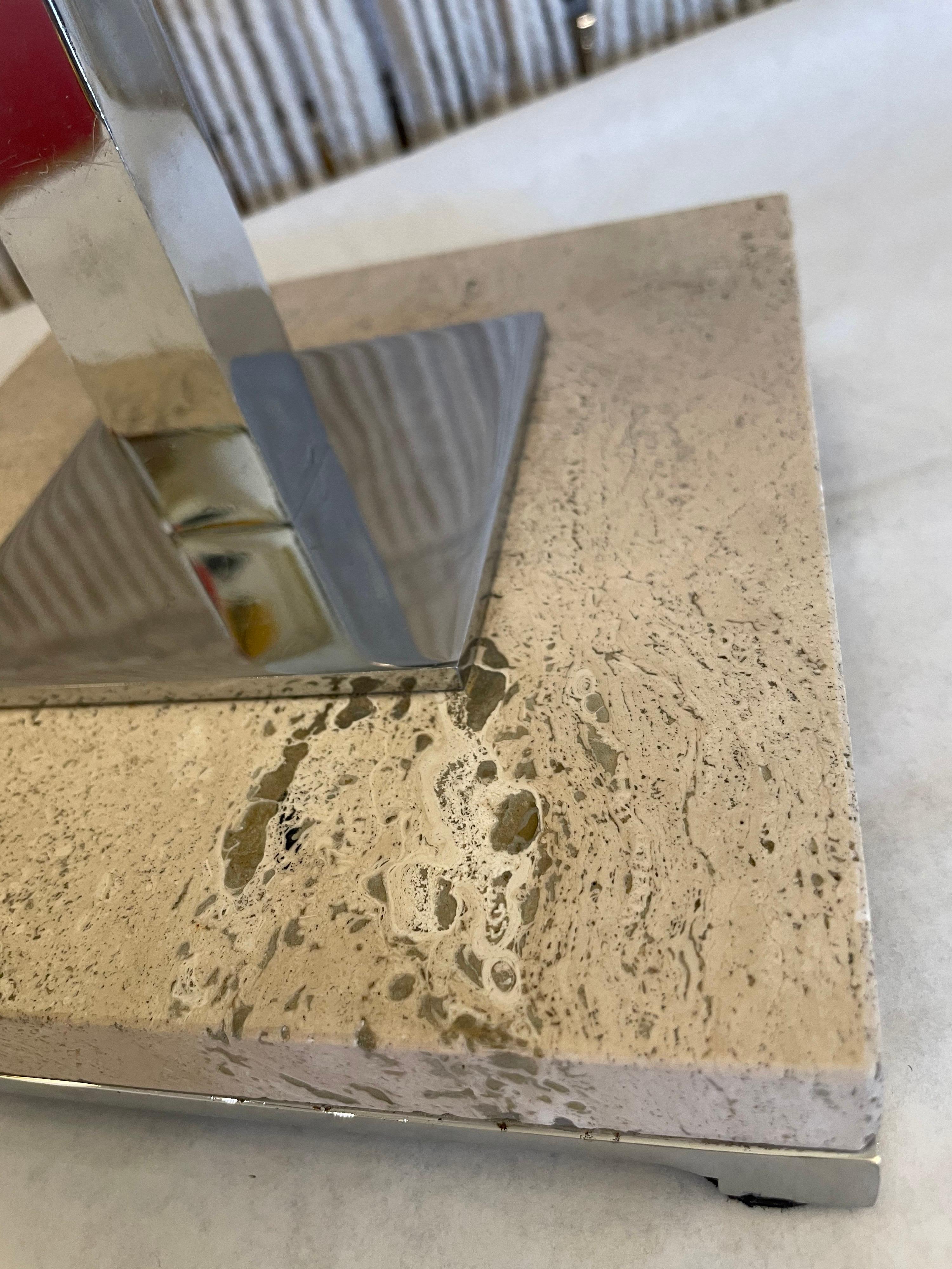 Mid-Century Modern Large Swivel Vanity Mirror on Travertine Base For Sale