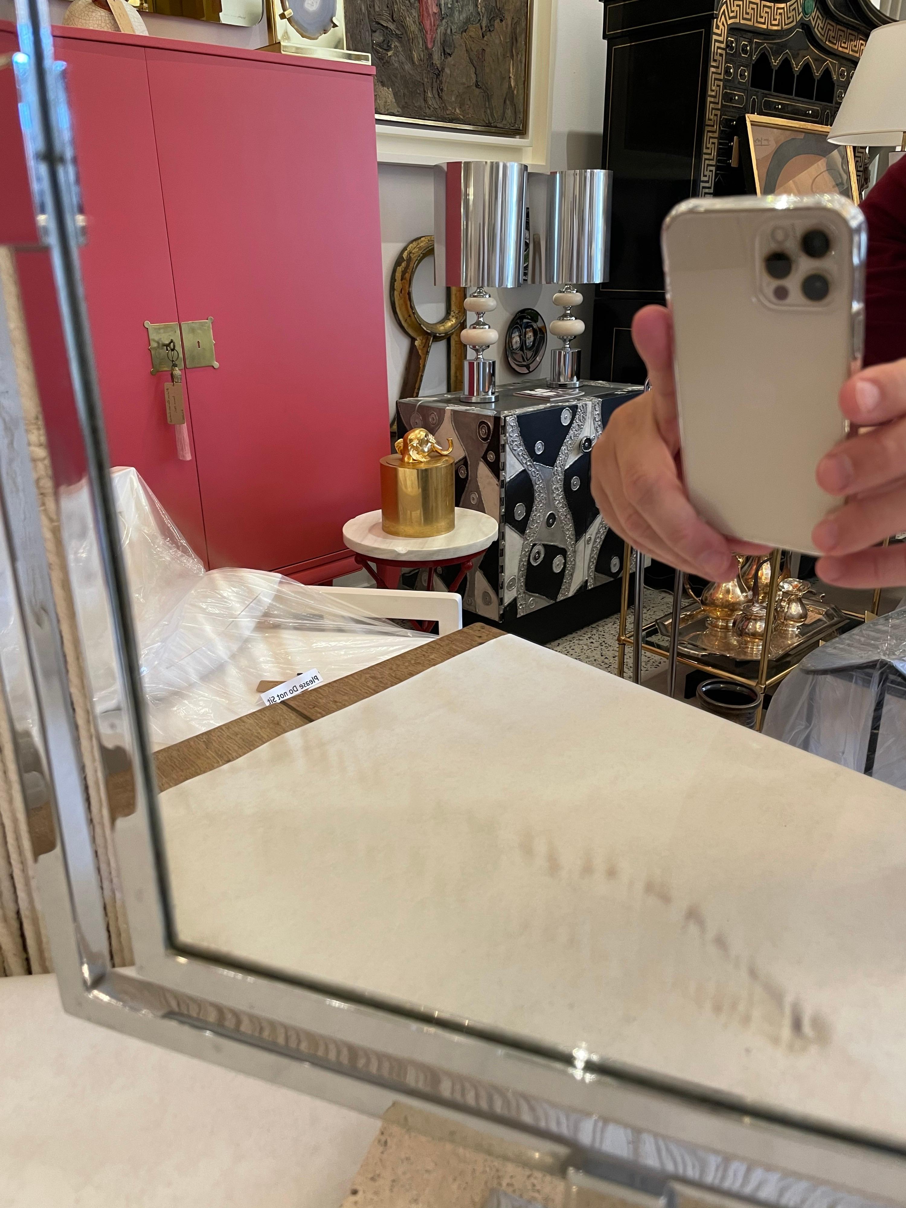 Large Swivel Vanity Mirror on Travertine Base For Sale 1