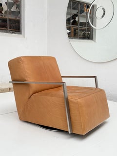 Grande sedia girevole in pelle e acciaio inox, Topform Paesi Bassi 1990