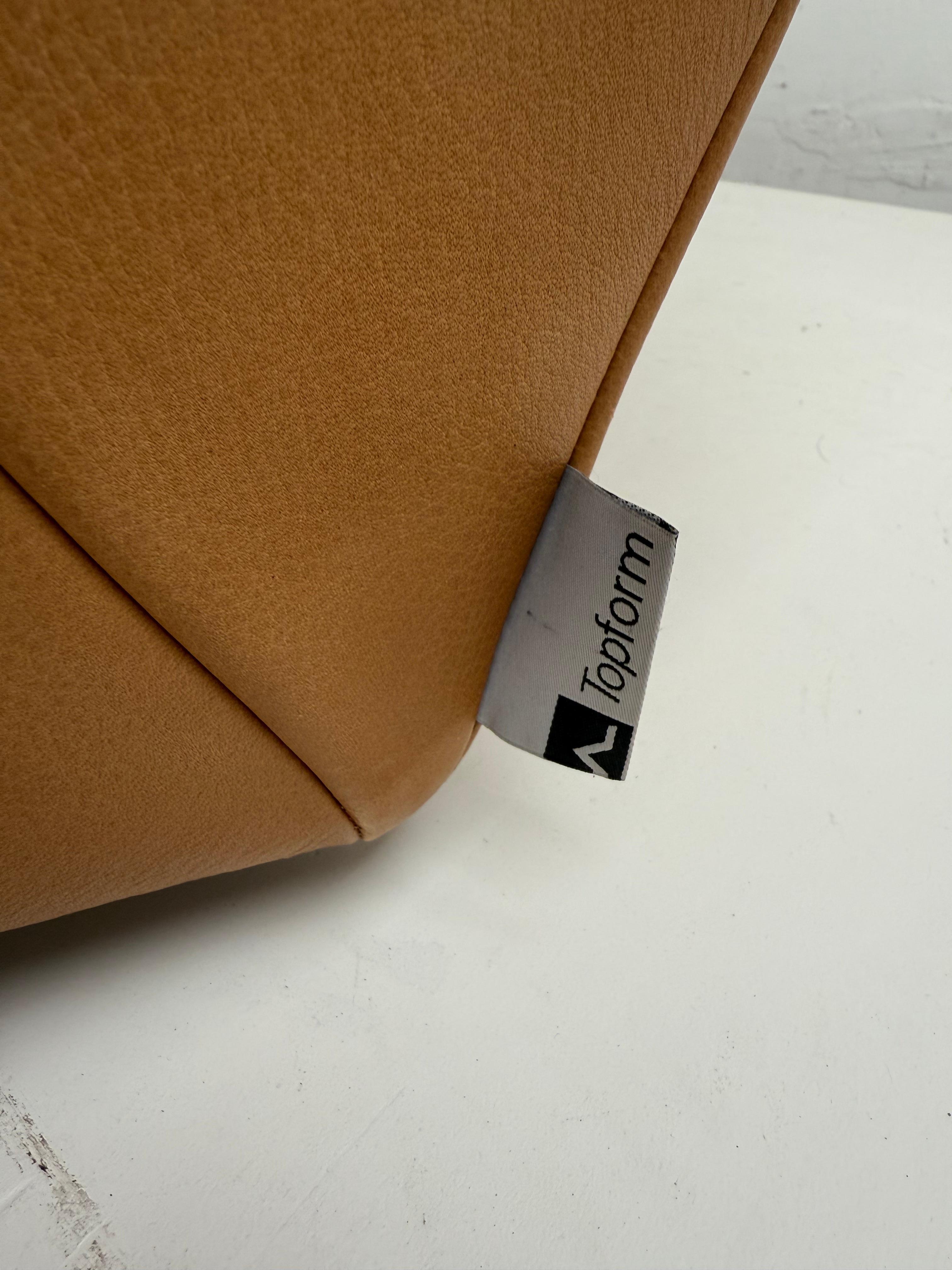 Large Swivelling Leather & Inox Steel Lounge Chair, Topform The Netherlands 1990 In Good Condition For Sale In bergen op zoom, NL