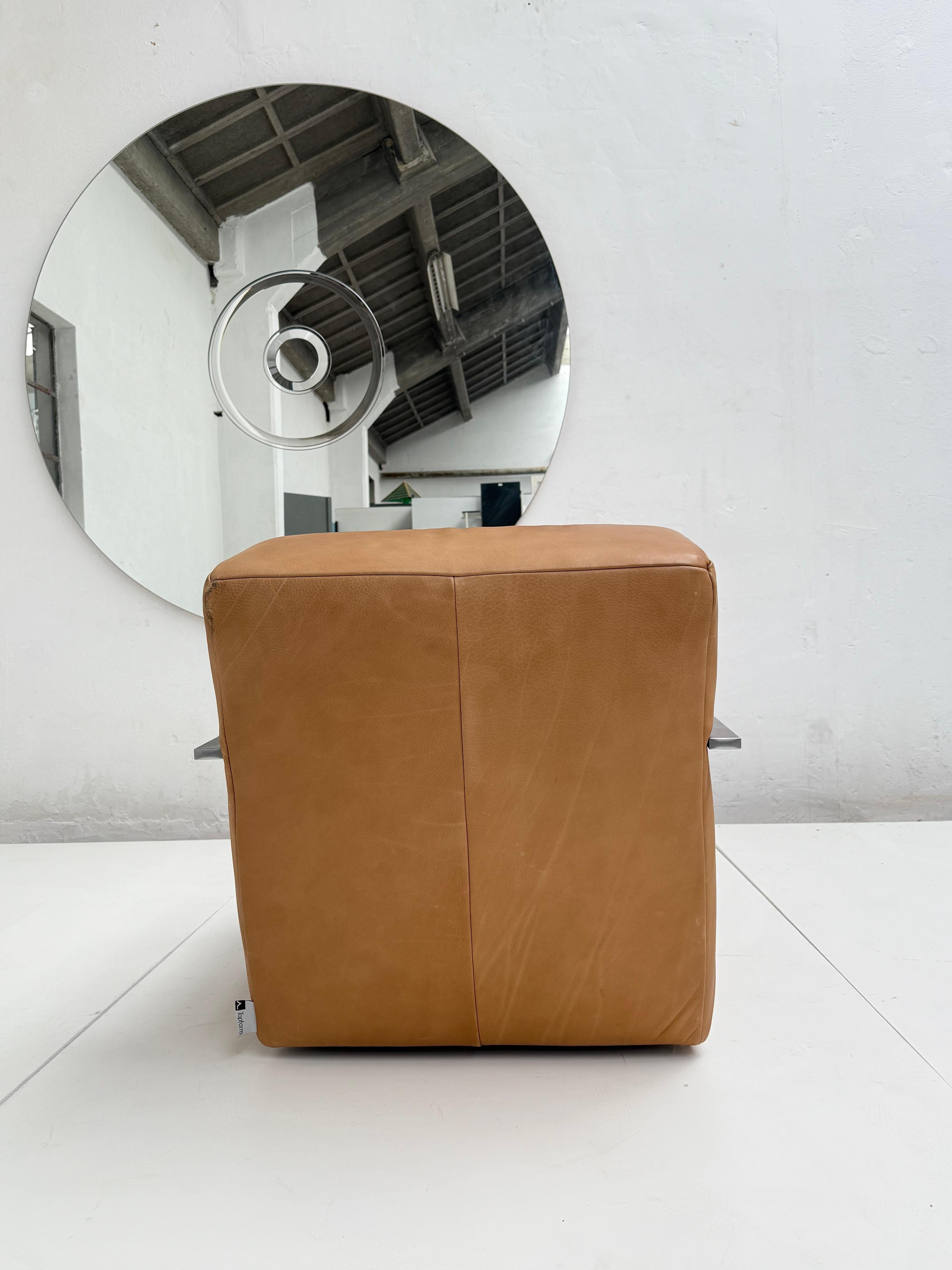 Large Swivelling Leather & Inox Steel Lounge Chair, Topform The Netherlands 1990 For Sale 1