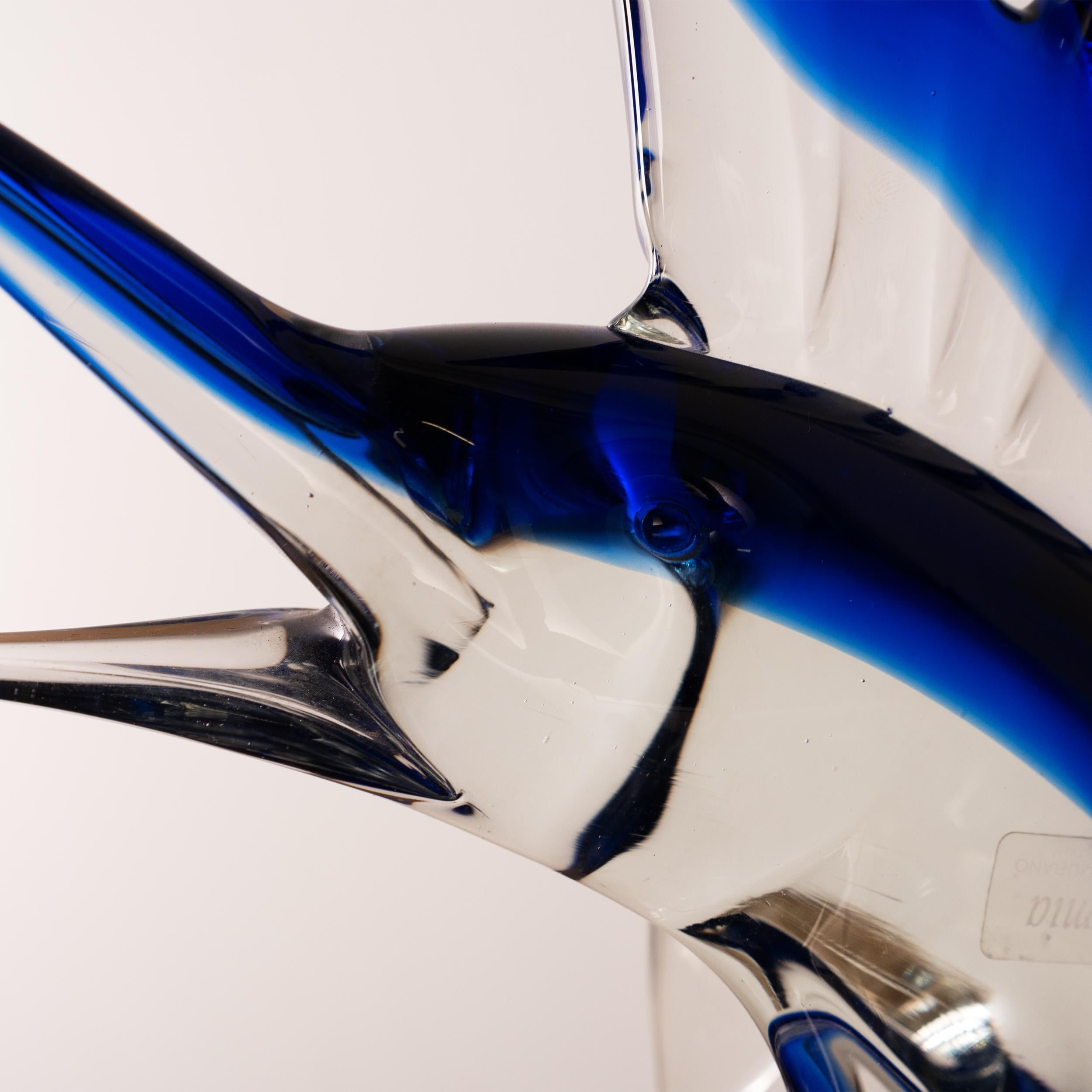 Gran Escultura de Pez Espada en cristal de Murano Azul y Cristal, Italia en stock Italiano en venta