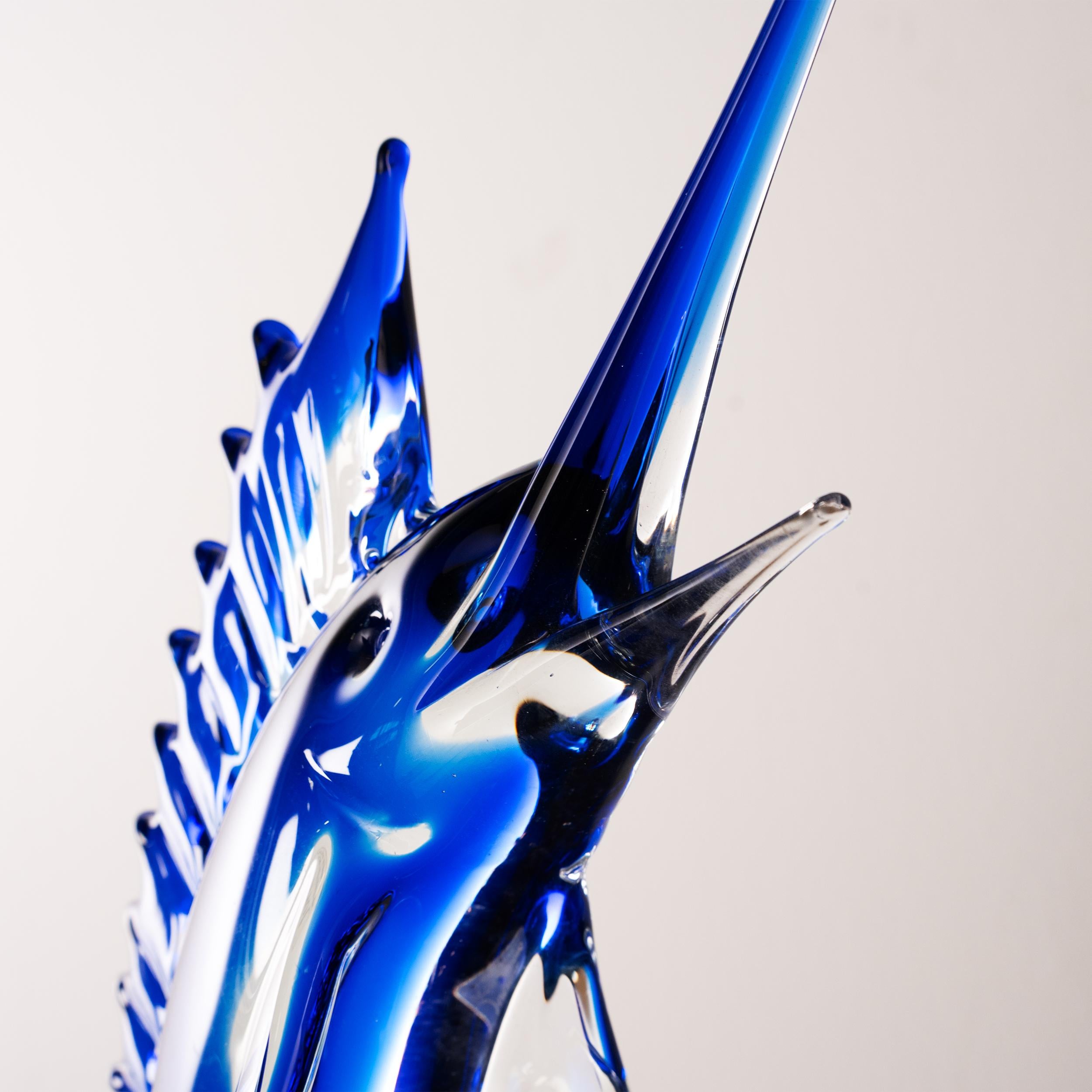 Gran Escultura de Pez Espada en cristal de Murano Azul y Cristal, Italia en stock en venta 1