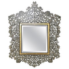 Large Syrian Metal Mirror with Penwork Decoration
