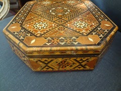Large Moroccan or Middle Eastern Octagonal Box with Inlaid Mother of Pearl