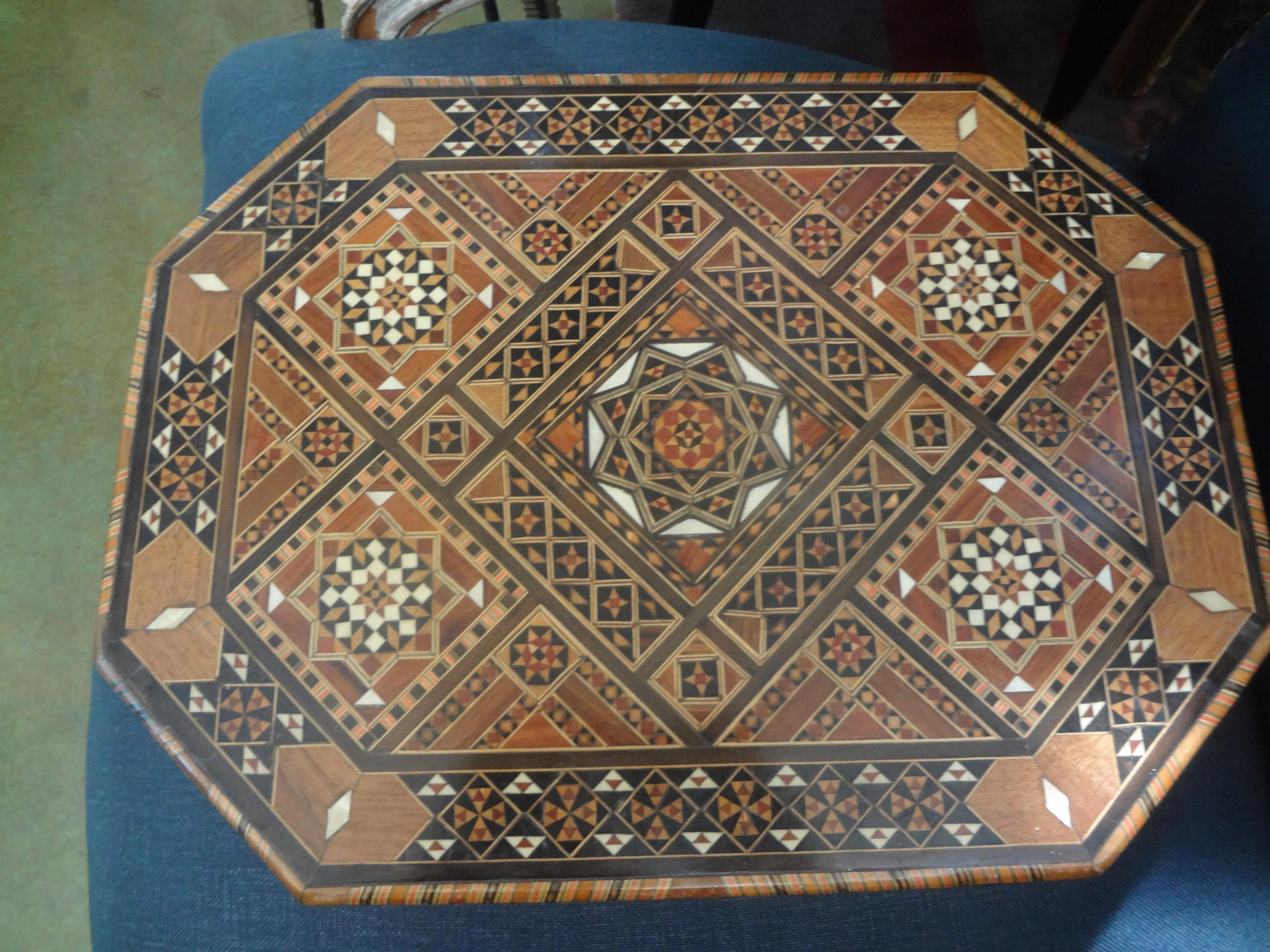 Unknown Large Moroccan or Middle Eastern Octagonal Box with Inlaid Mother of Pearl