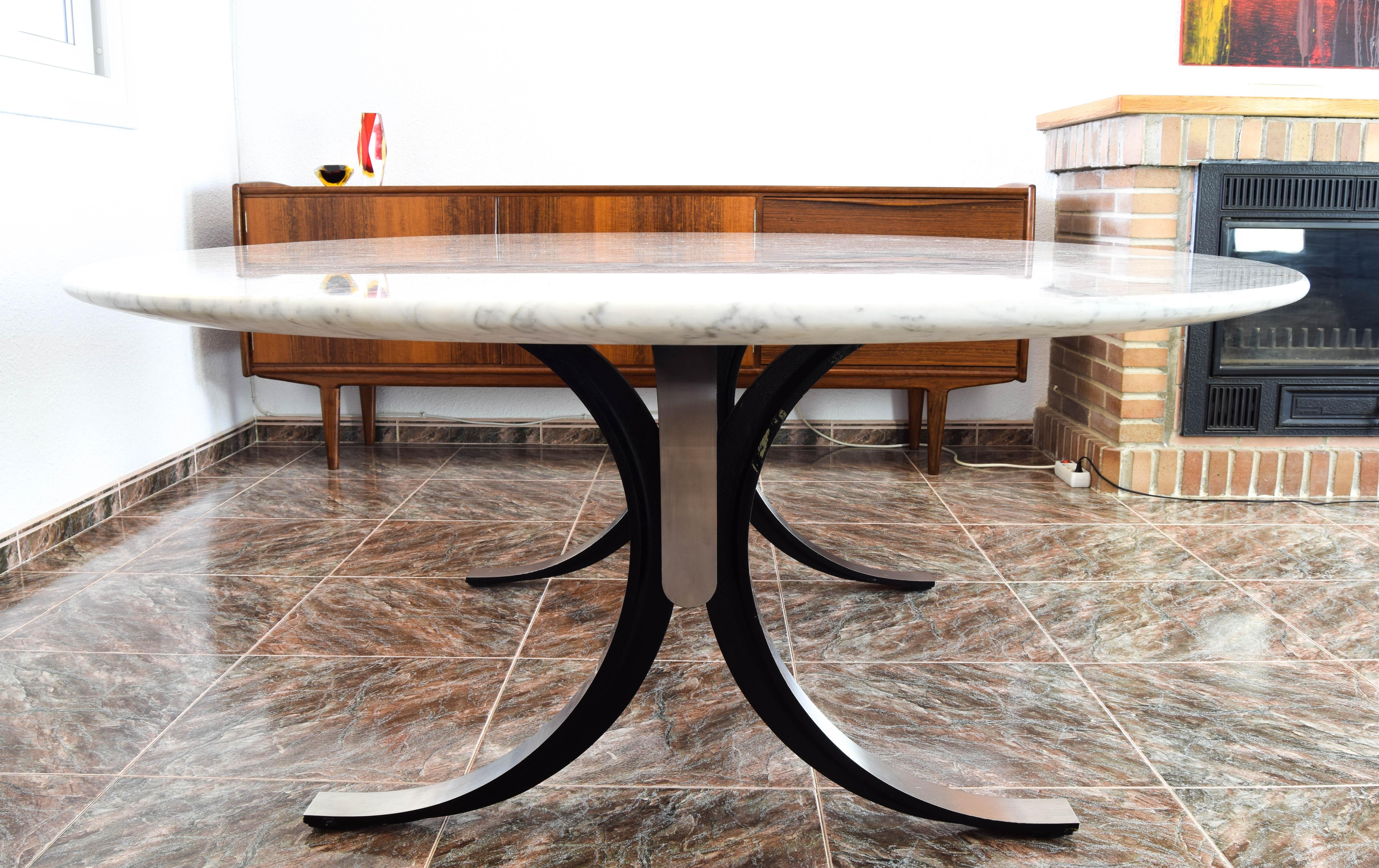 Brushed Large T102 Marble Table by Osvaldo Borsani and Eugenio Gerli for Tecno Italia 