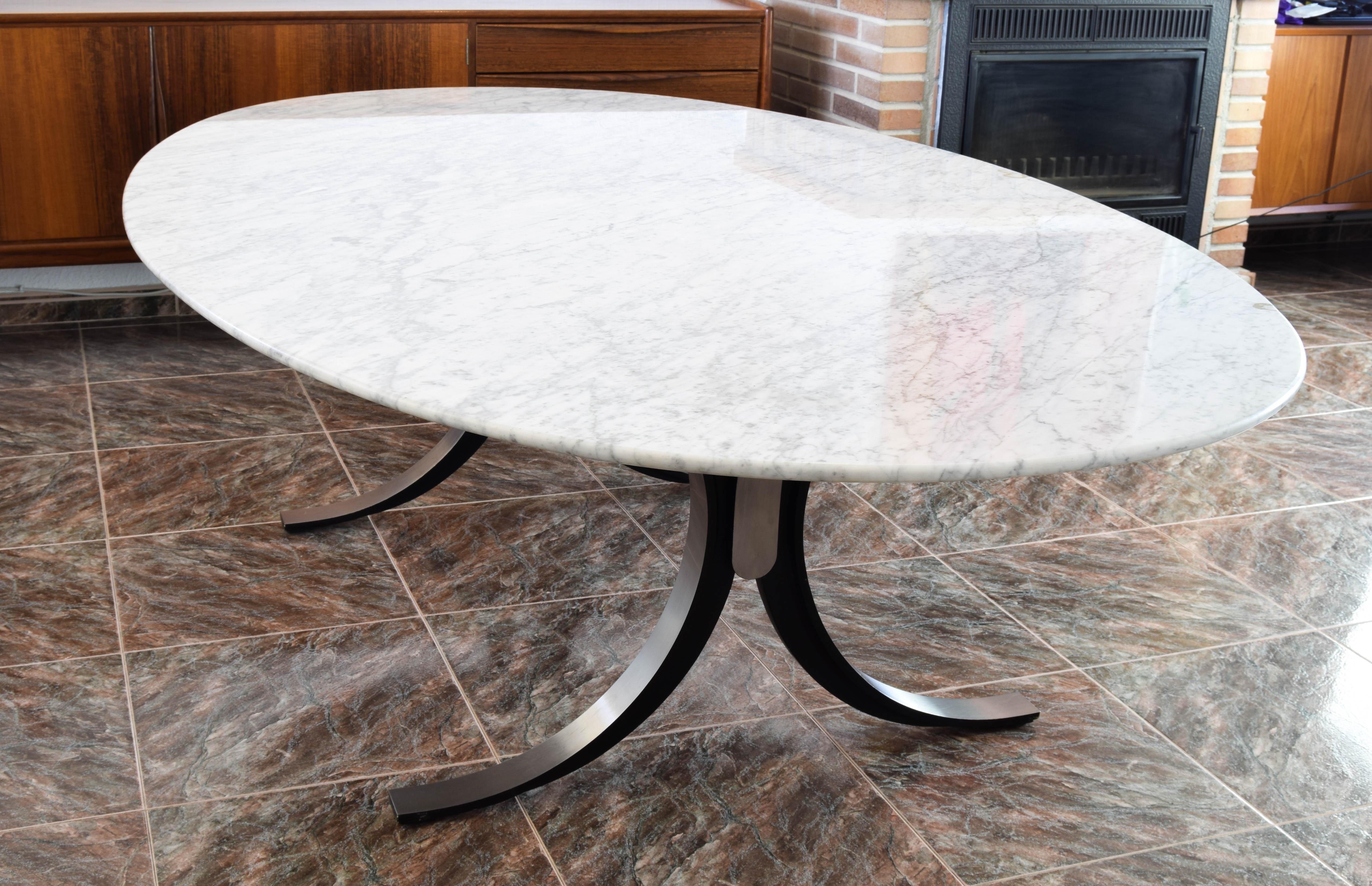 Steel Large T102 Marble Table by Osvaldo Borsani and Eugenio Gerli for Tecno Italia 