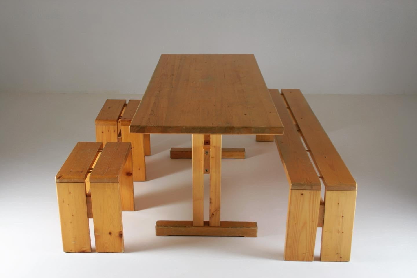 Large Table, Bench and 2 Stools Les Arcs, Charlotte Perriand, France, 1960s For Sale 7