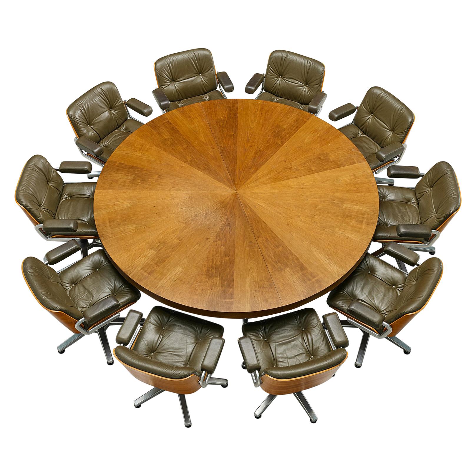 Set of Large Round Conference Table and Swivel Chairs