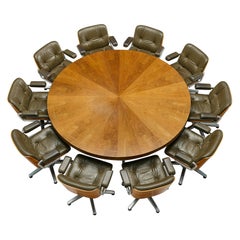 Set of Large Round Conference Table and Swivel Chairs