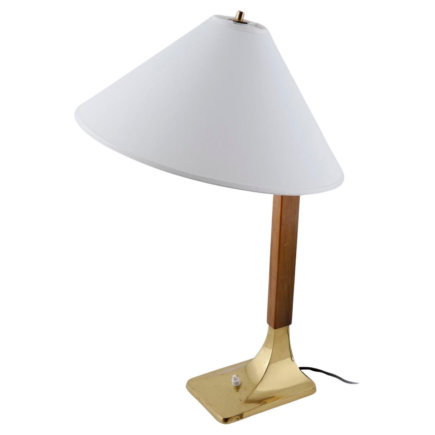 Austrian Large Table Lamp Brass Walnut Wood White Shade, attr. J.T. Kalmar, Austria, 1960 For Sale