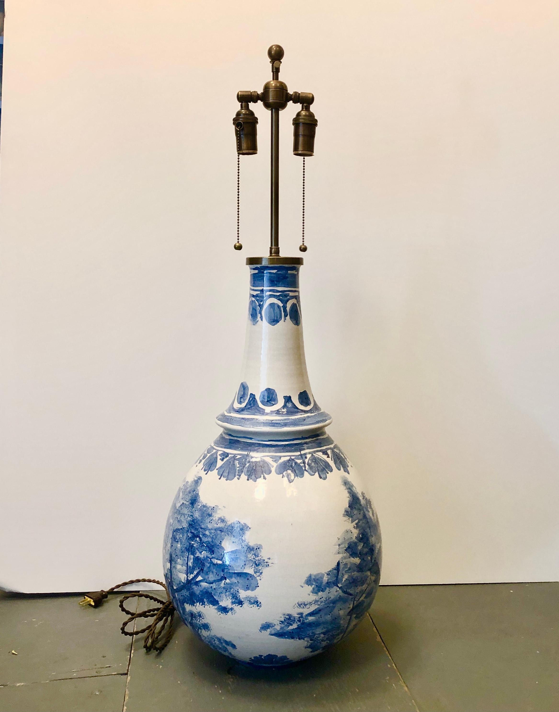 Large size uniques table lamp by Bjorn Wiinblad, Denmark, Circa 1960th.
Hand painted glazed ceramic. Ceramic base 24