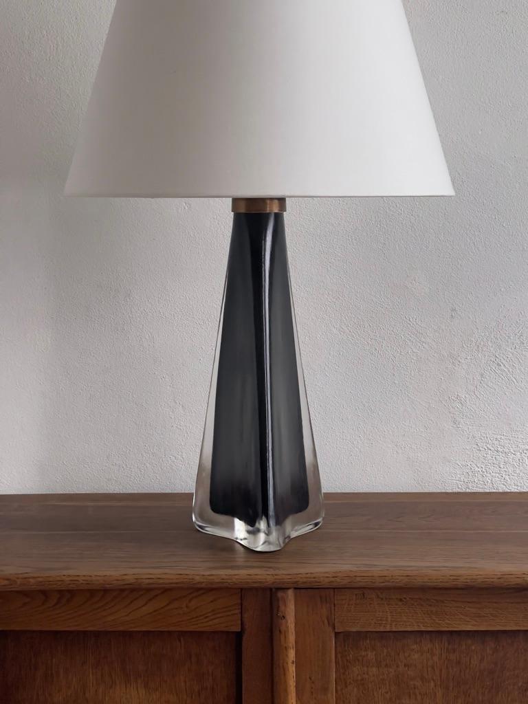 Frosted Large table lamp by Carl Fagerlund for Orrefors in black and clear frosted glass For Sale