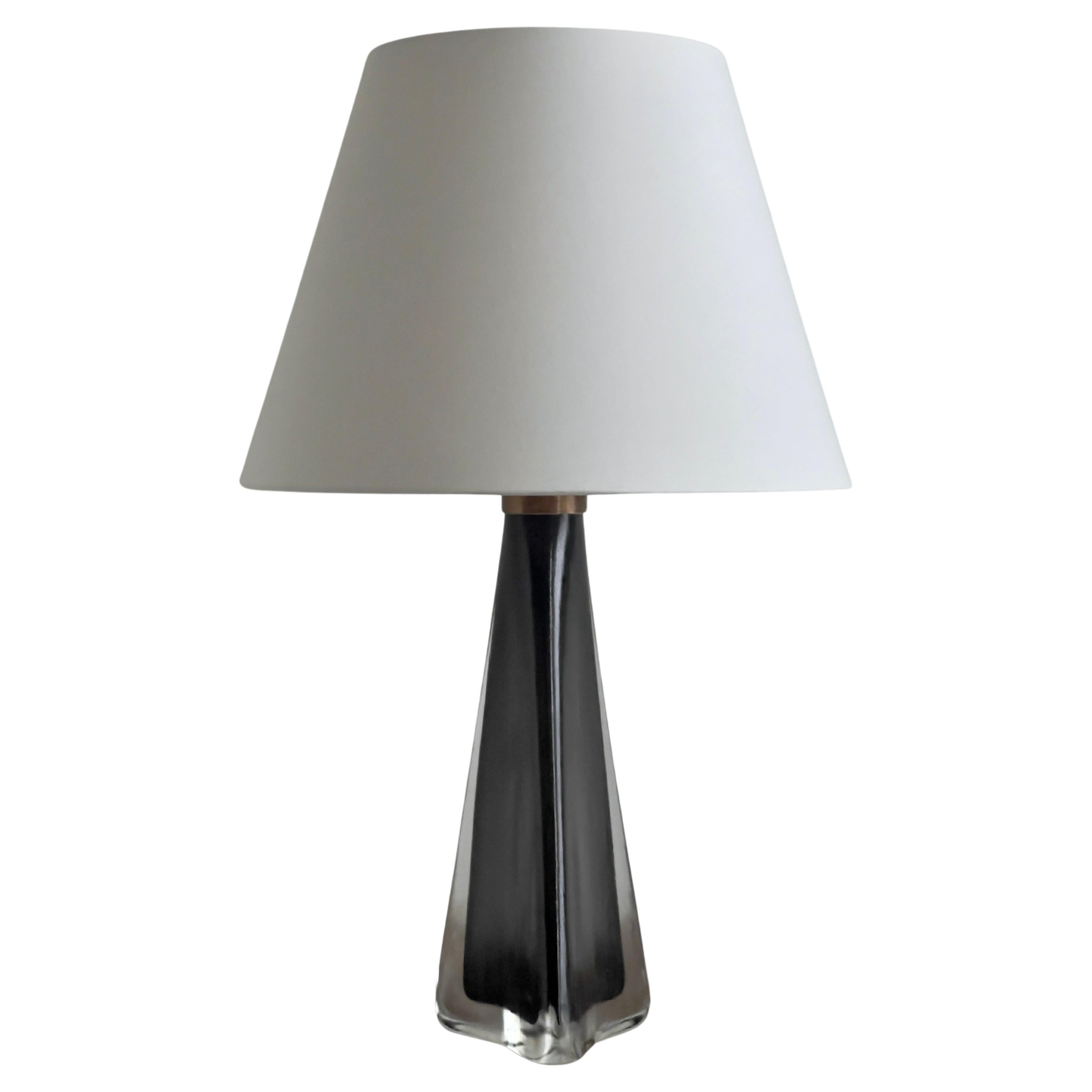 Large table lamp by Carl Fagerlund for Orrefors in black and clear frosted glass For Sale