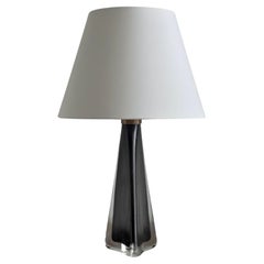 Vintage Large table lamp by Carl Fagerlund for Orrefors in black and clear frosted glass