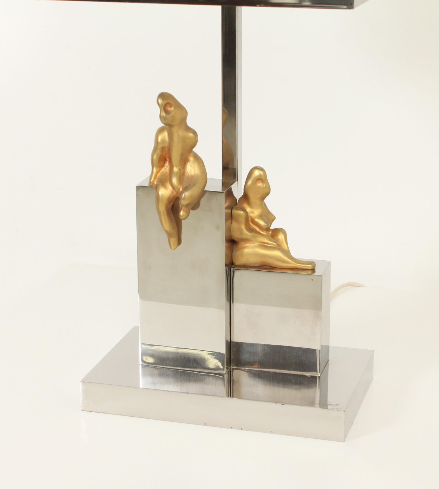 Brass Large Table Lamp by Spanish Sculptor Aurelio Teno, 1970's For Sale