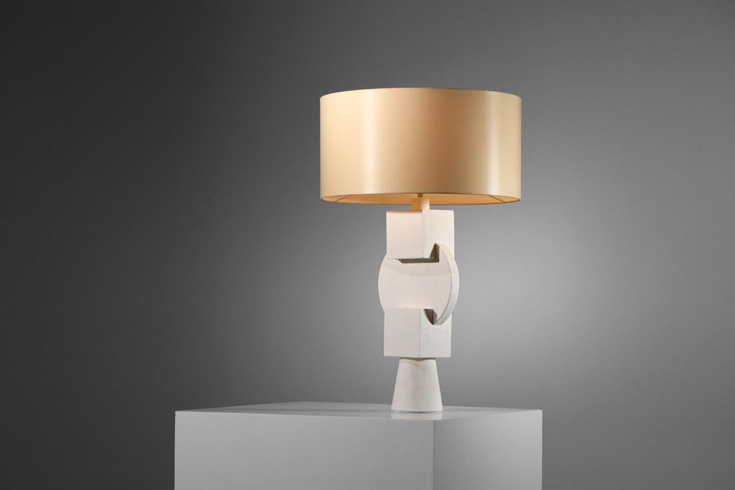 Hand-Crafted large table lamp Cubism geometric plaster lamp in the spirit of the 40s For Sale