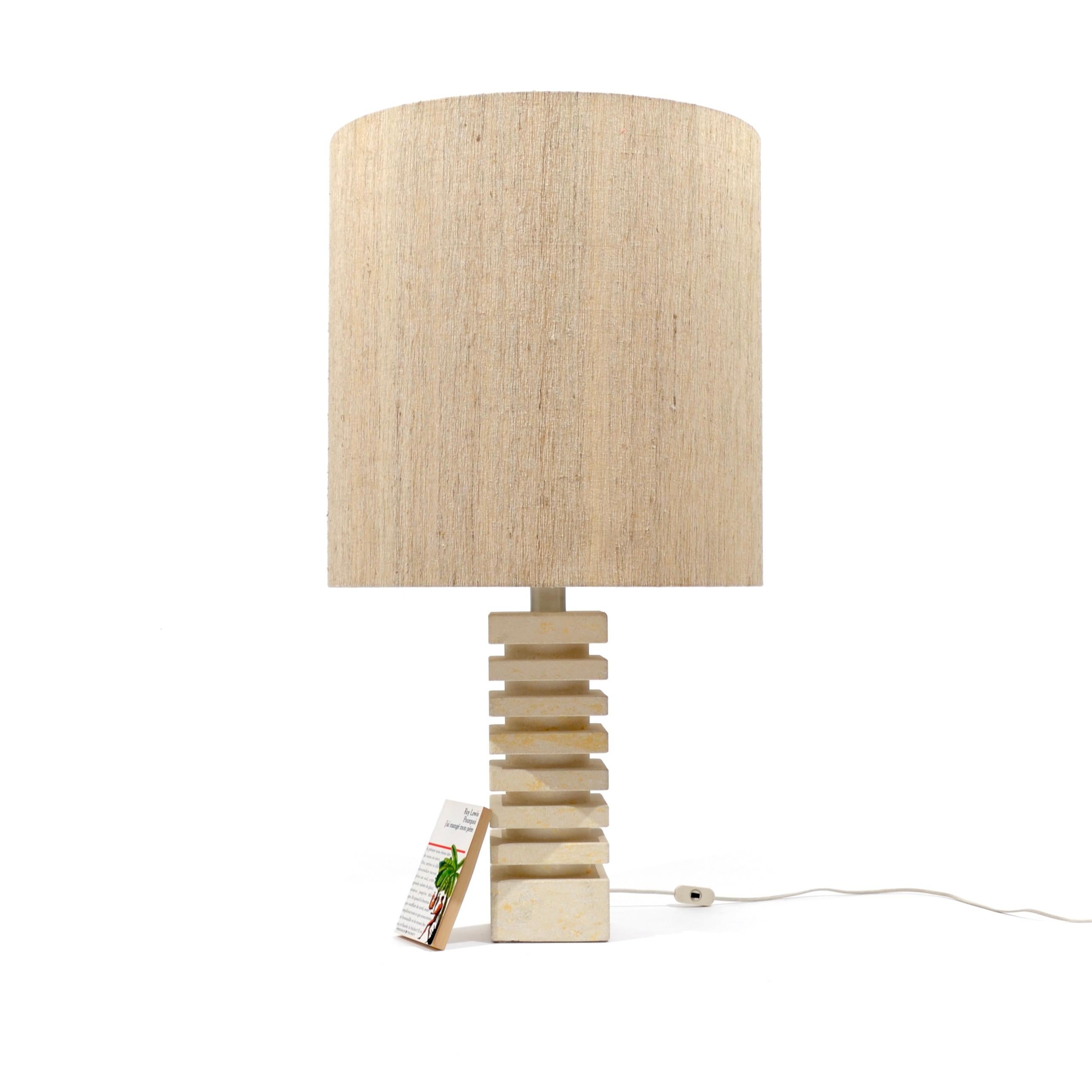 Brutalist Large limestone table lamp, France, 1970's For Sale